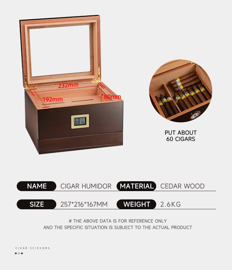 Glass Top Cigar Humidor with Digital Hygrometer – Walnut Finish