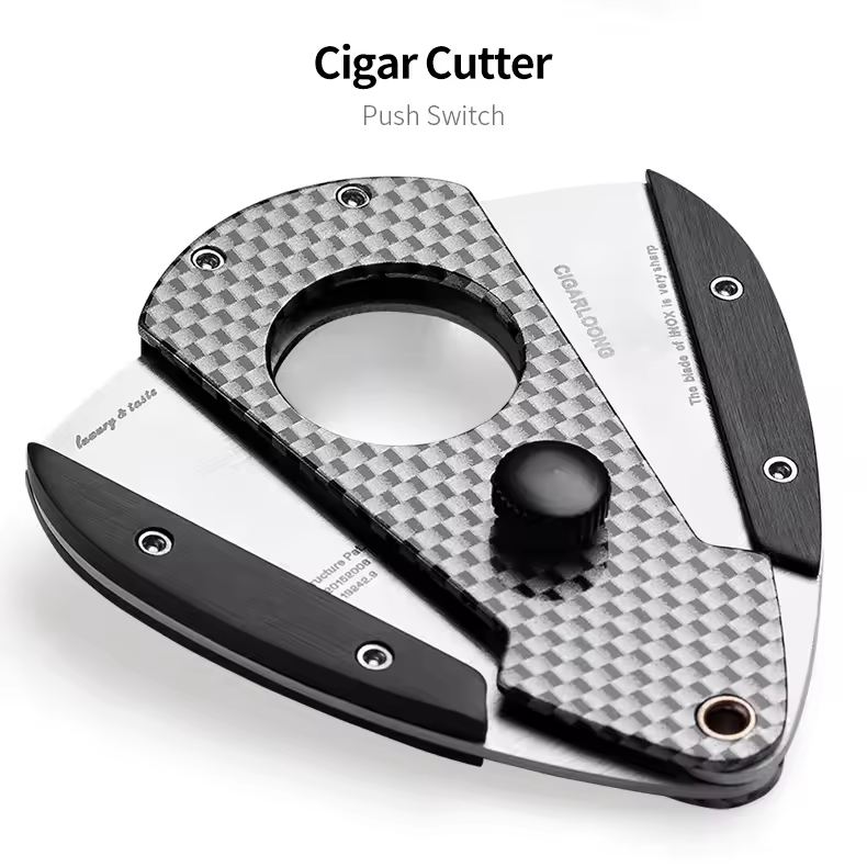 Dual Blade Cigar Cutter with Push Switch – Carbon Fiber Style Finish