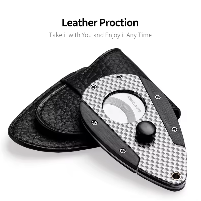 Dual Blade Cigar Cutter with Push Switch – Carbon Fiber Style Finish