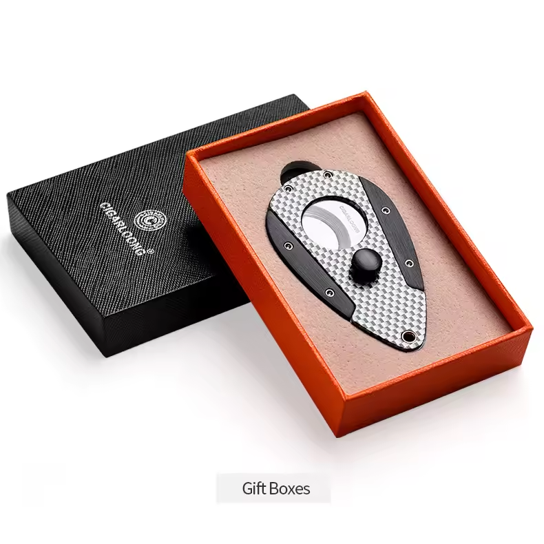 Dual Blade Cigar Cutter with Push Switch – Carbon Fiber Style Finish