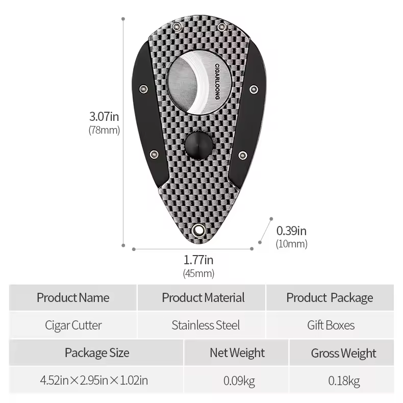 Dual Blade Cigar Cutter with Push Switch – Carbon Fiber Style Finish