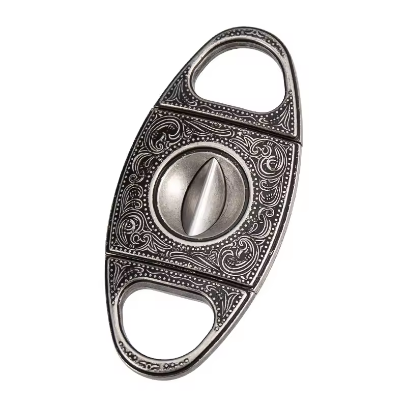 Classic Double Guillotine Cigar Cutter – Vintage Engraved Metal Design