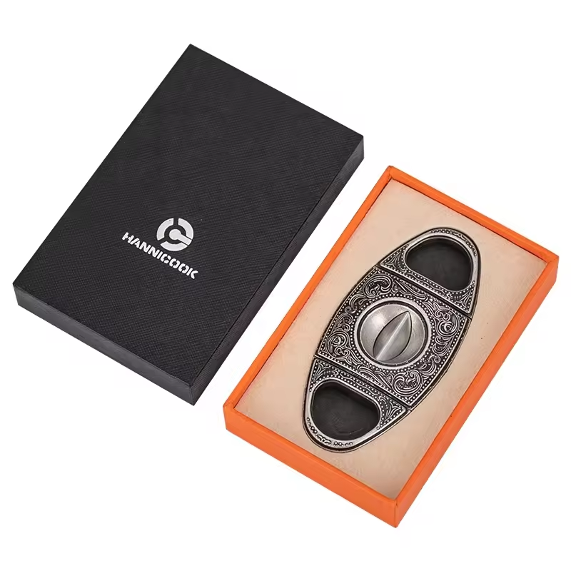 Classic Double Guillotine Cigar Cutter – Vintage Engraved Metal Design