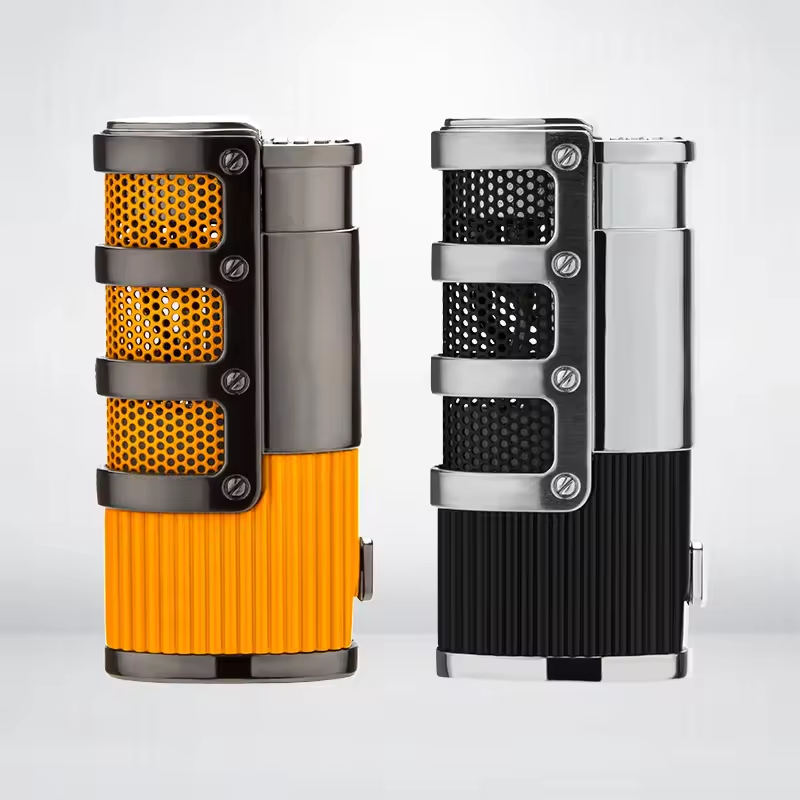 Triple Jet Flame Cigar Lighter with Protective Grill – Industrial Luxury Design