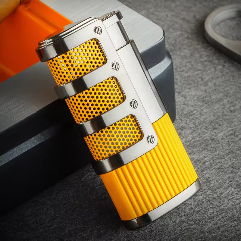 Triple Jet Flame Cigar Lighter with Protective Grill – Industrial Luxury Design