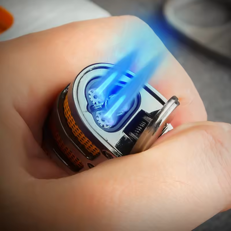 Triple Jet Flame Cigar Lighter with Protective Grill – Industrial Luxury Design