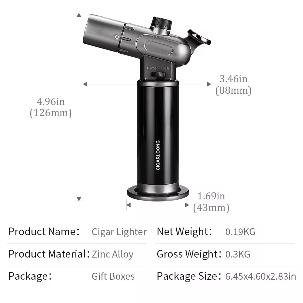Professional Torch Flame Cigar Lighter – Adjustable Jet Flame Design