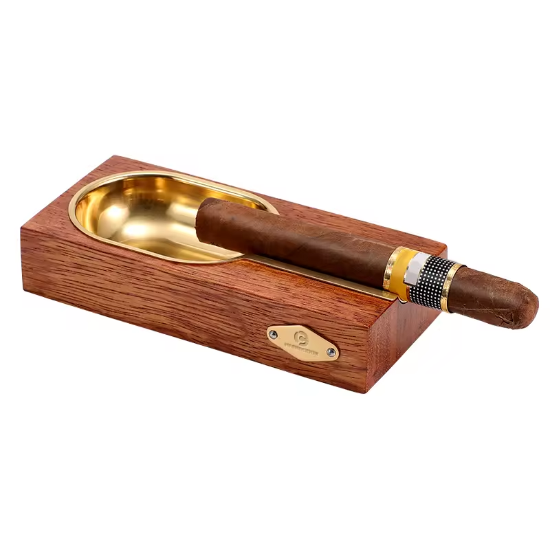 Luxury Wooden Cigar Ashtray with Metal Insert – Single Cigar Rest Design