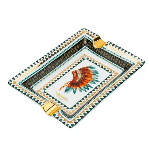 Luxury Ceramic Cigar Ashtray – Artistic Pattern Design with Dual Cigar Rests