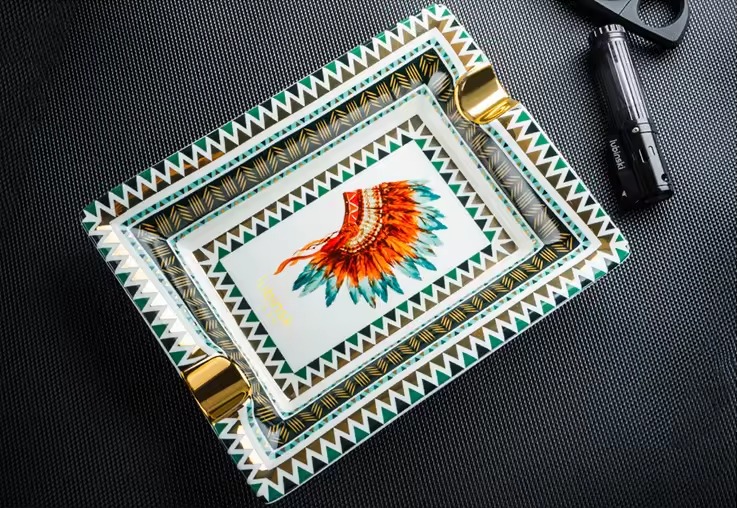 Luxury Ceramic Cigar Ashtray – Artistic Pattern Design with Dual Cigar Rests