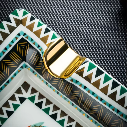 Luxury Ceramic Cigar Ashtray – Artistic Pattern Design with Dual Cigar Rests