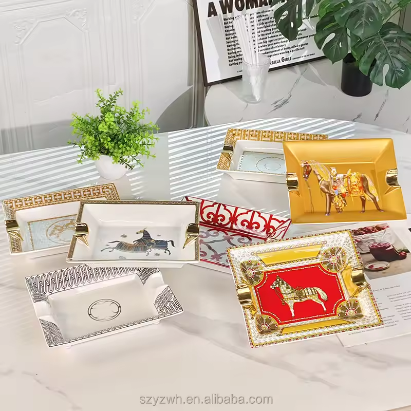 Luxury Decorative Cigar Ashtray Collection – Premium Ceramic with Gold Accents