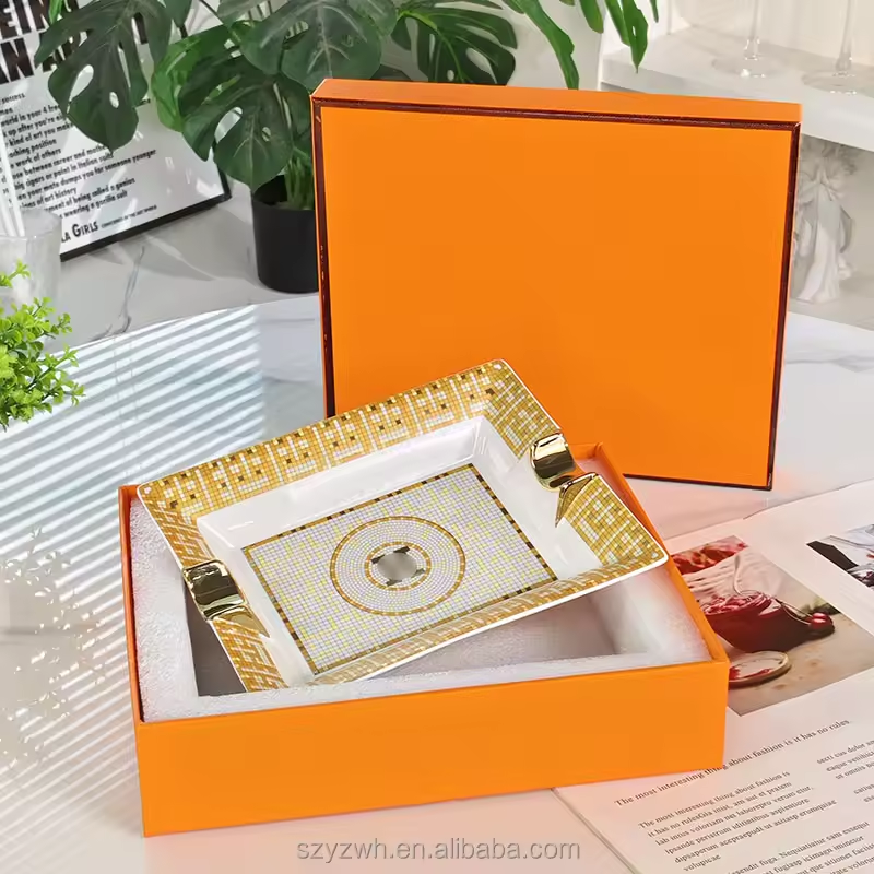Luxury Decorative Cigar Ashtray Collection – Premium Ceramic with Gold Accents