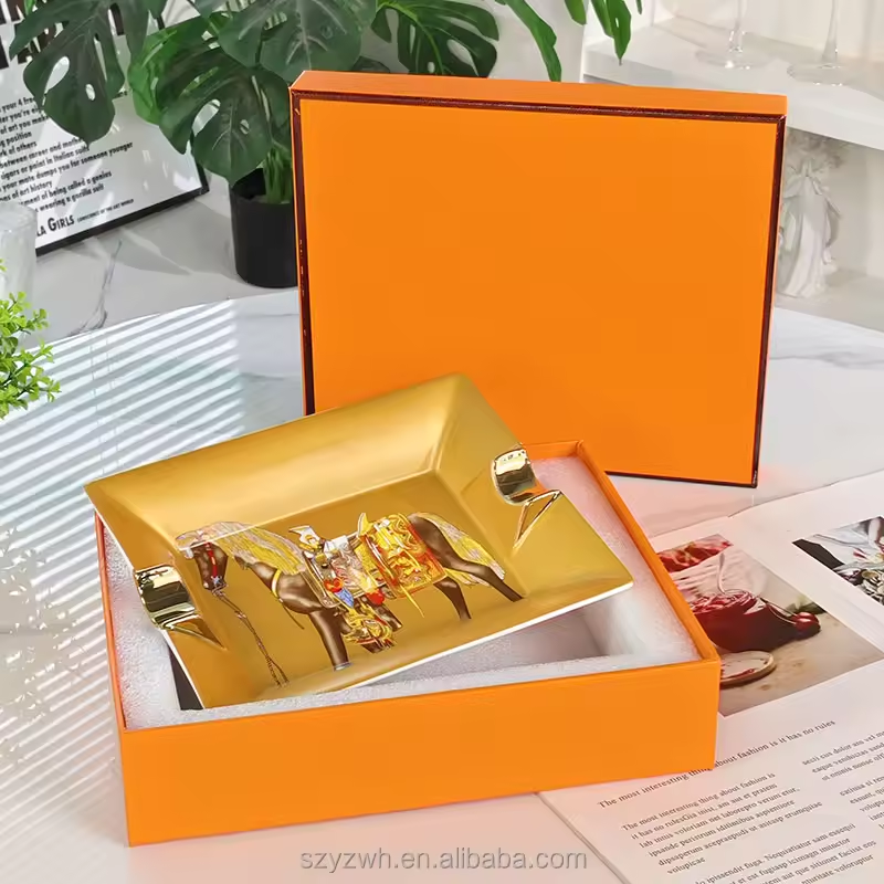 Luxury Decorative Cigar Ashtray Collection – Premium Ceramic with Gold Accents