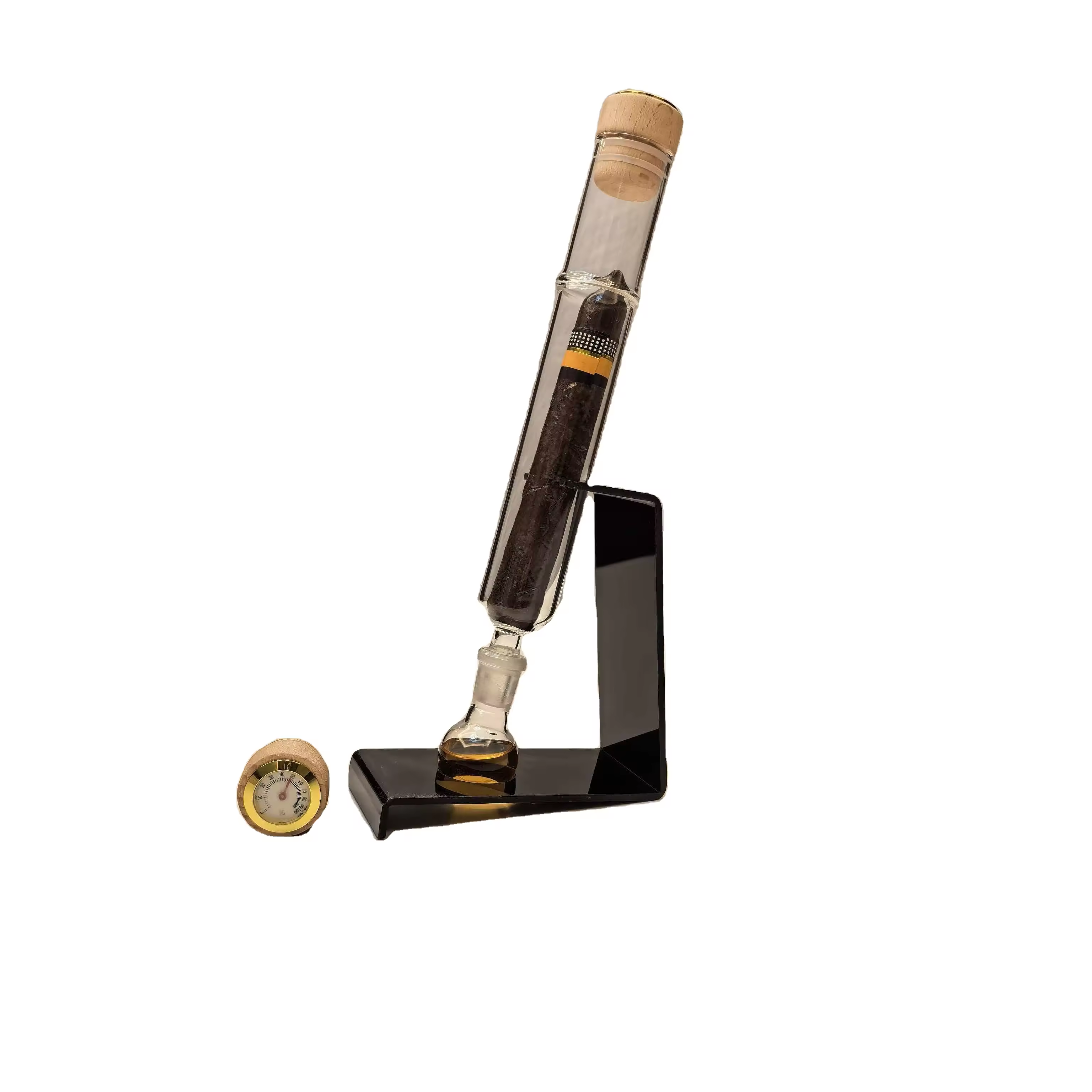Glass Cigar Preservation Tube with Display Stand & Hygrometer – Premium Single Cigar Storage