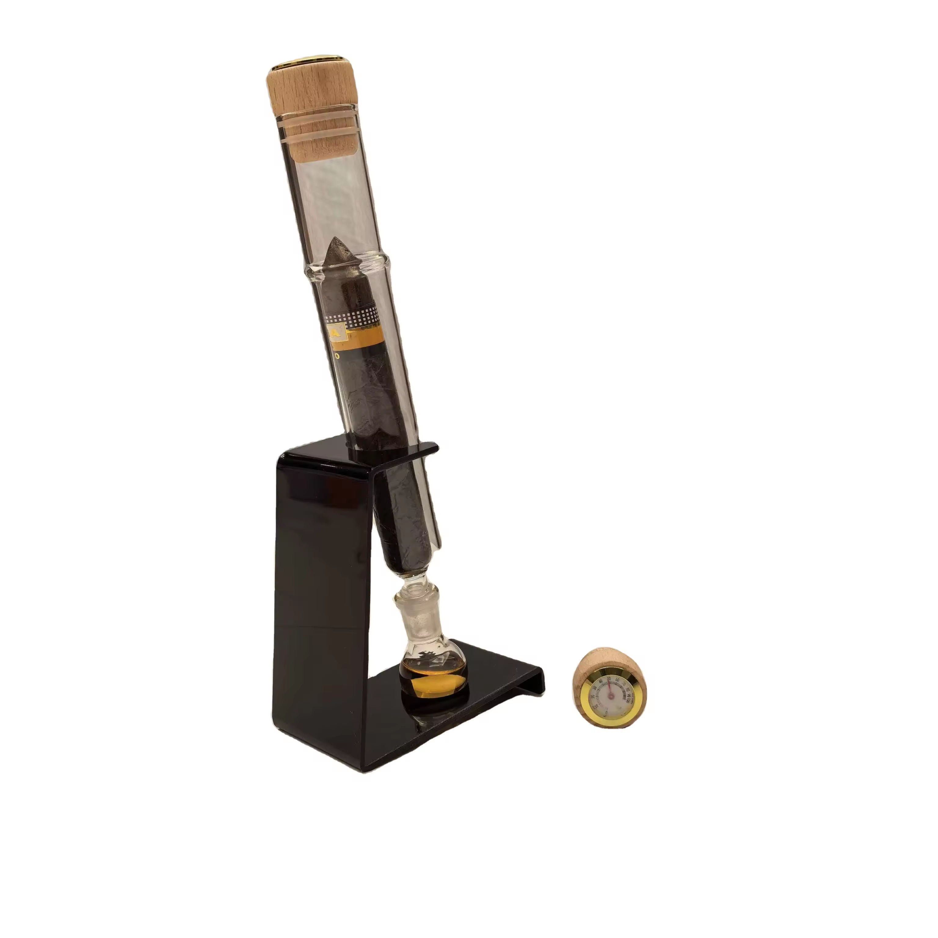 Glass Cigar Preservation Tube with Display Stand & Hygrometer – Premium Single Cigar Storage
