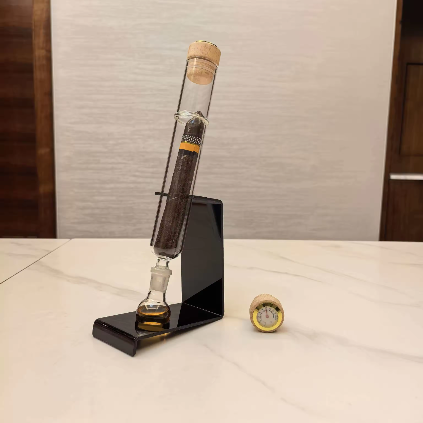 Glass Cigar Preservation Tube with Display Stand & Hygrometer – Premium Single Cigar Storage