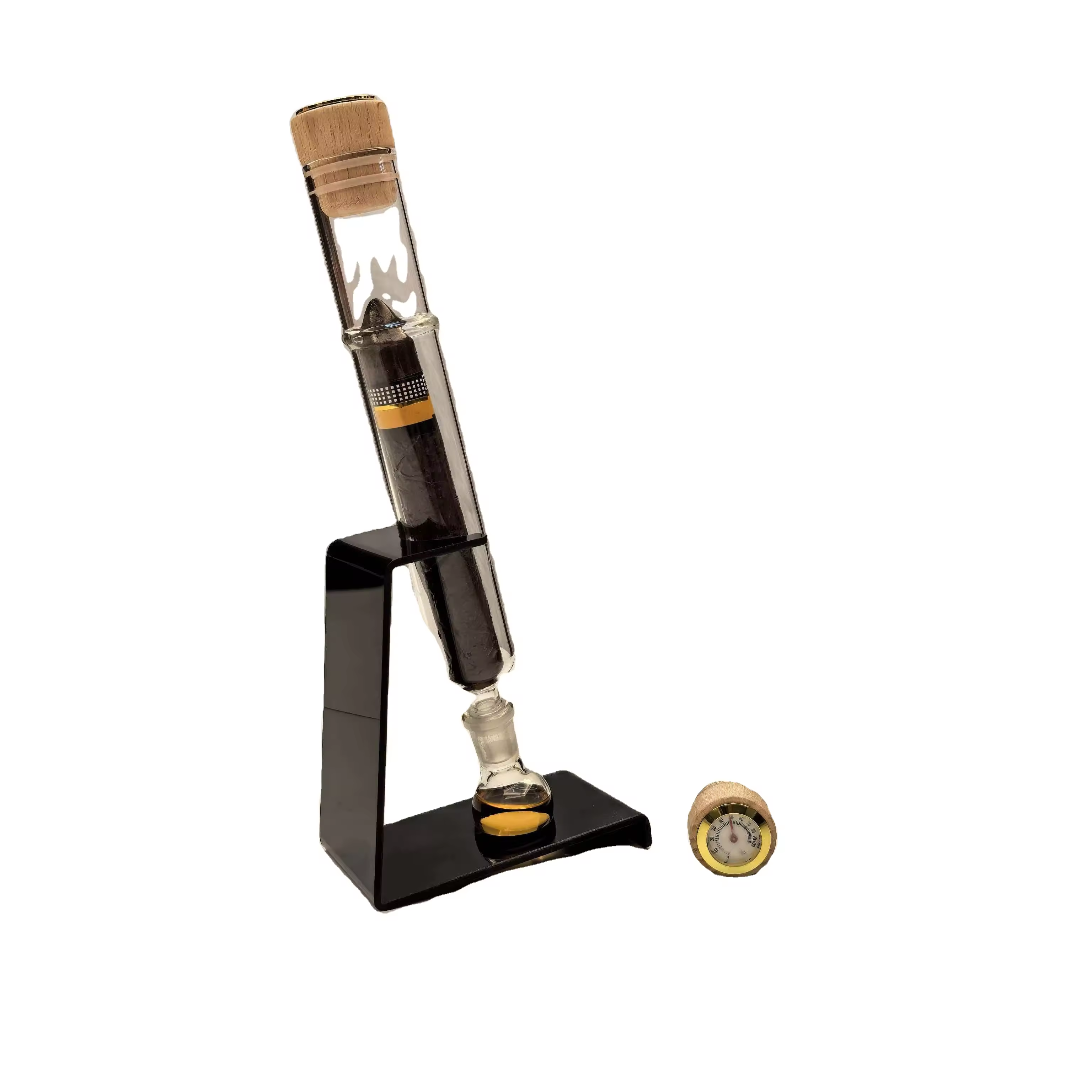 Glass Cigar Preservation Tube with Display Stand & Hygrometer – Premium Single Cigar Storage
