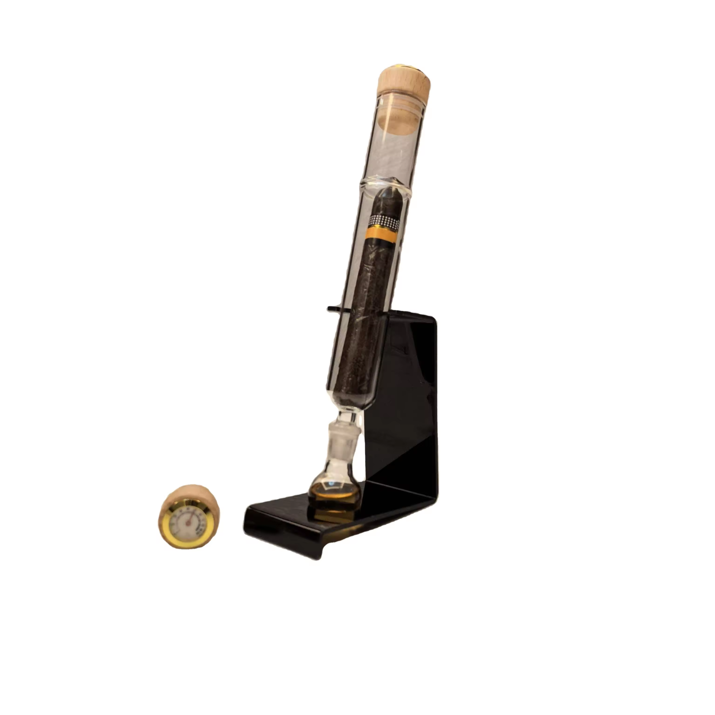 Glass Cigar Preservation Tube with Display Stand & Hygrometer – Premium Single Cigar Storage