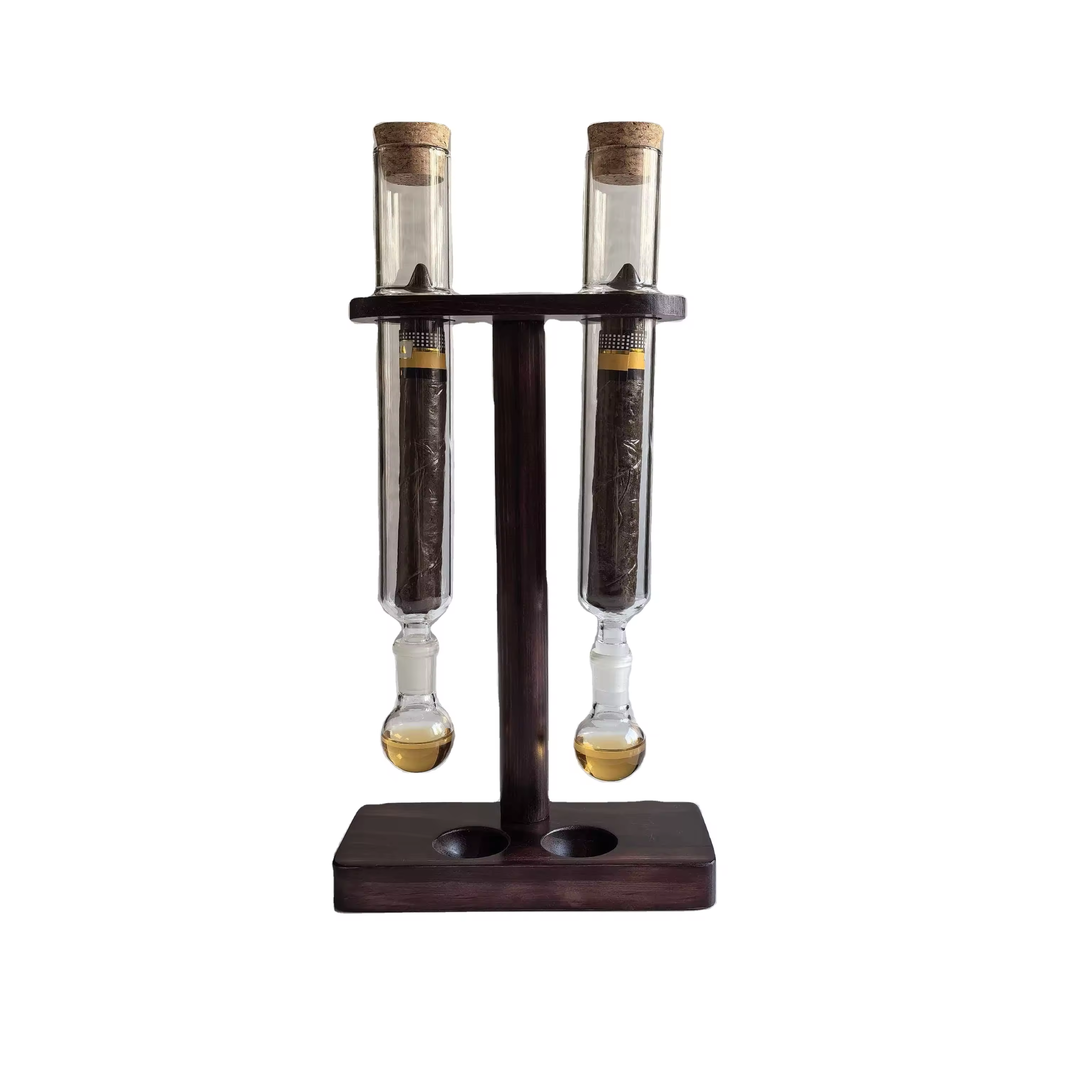 Dual Glass Cigar Preservation Tubes with Wooden Display Stand – Premium Humidity Storage System