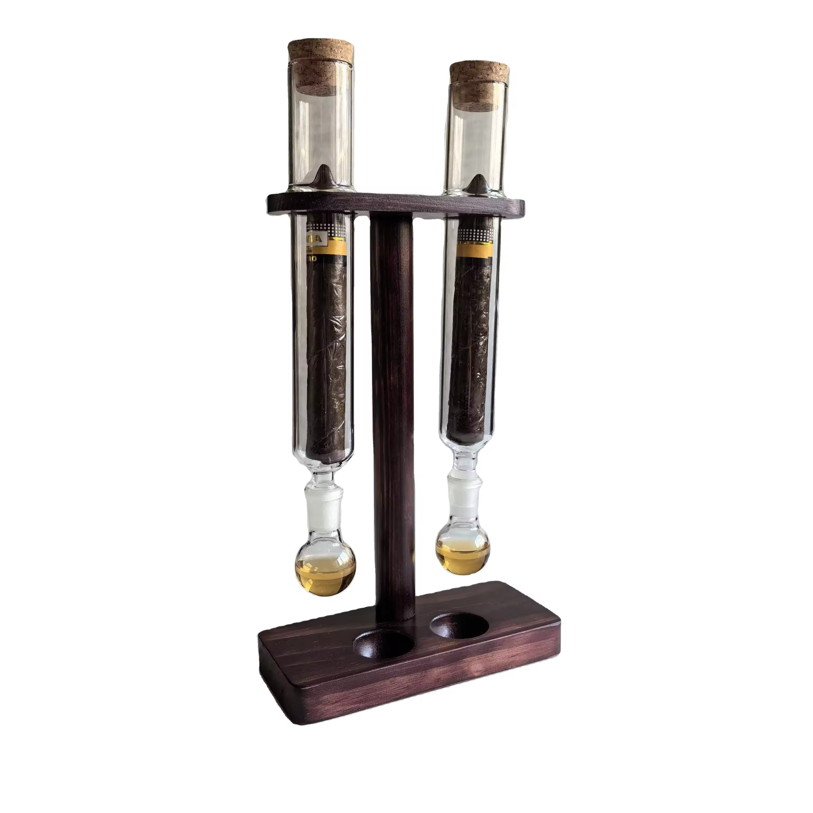 Dual Glass Cigar Preservation Tubes with Wooden Display Stand – Premium Humidity Storage System