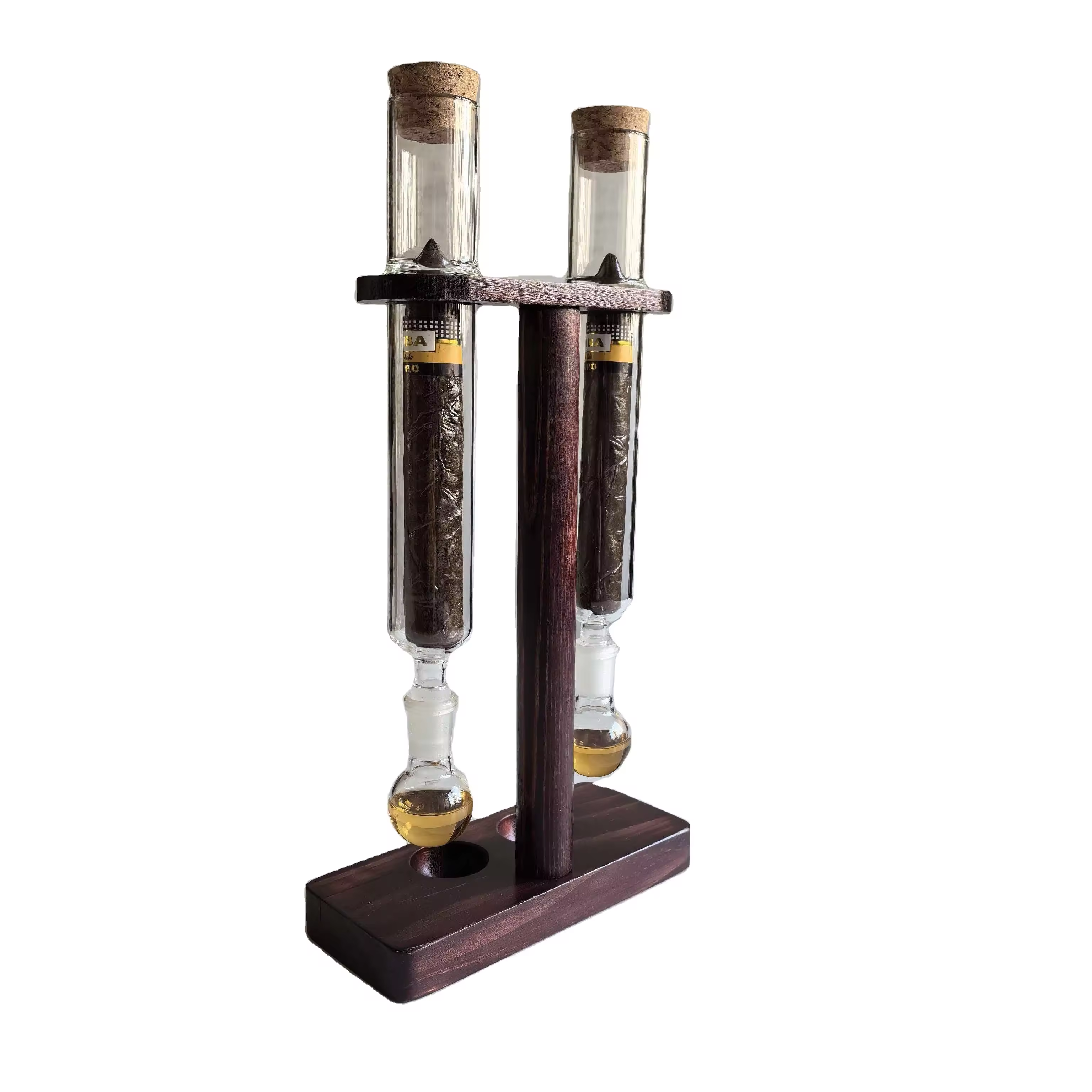 Dual Glass Cigar Preservation Tubes with Wooden Display Stand – Premium Humidity Storage System
