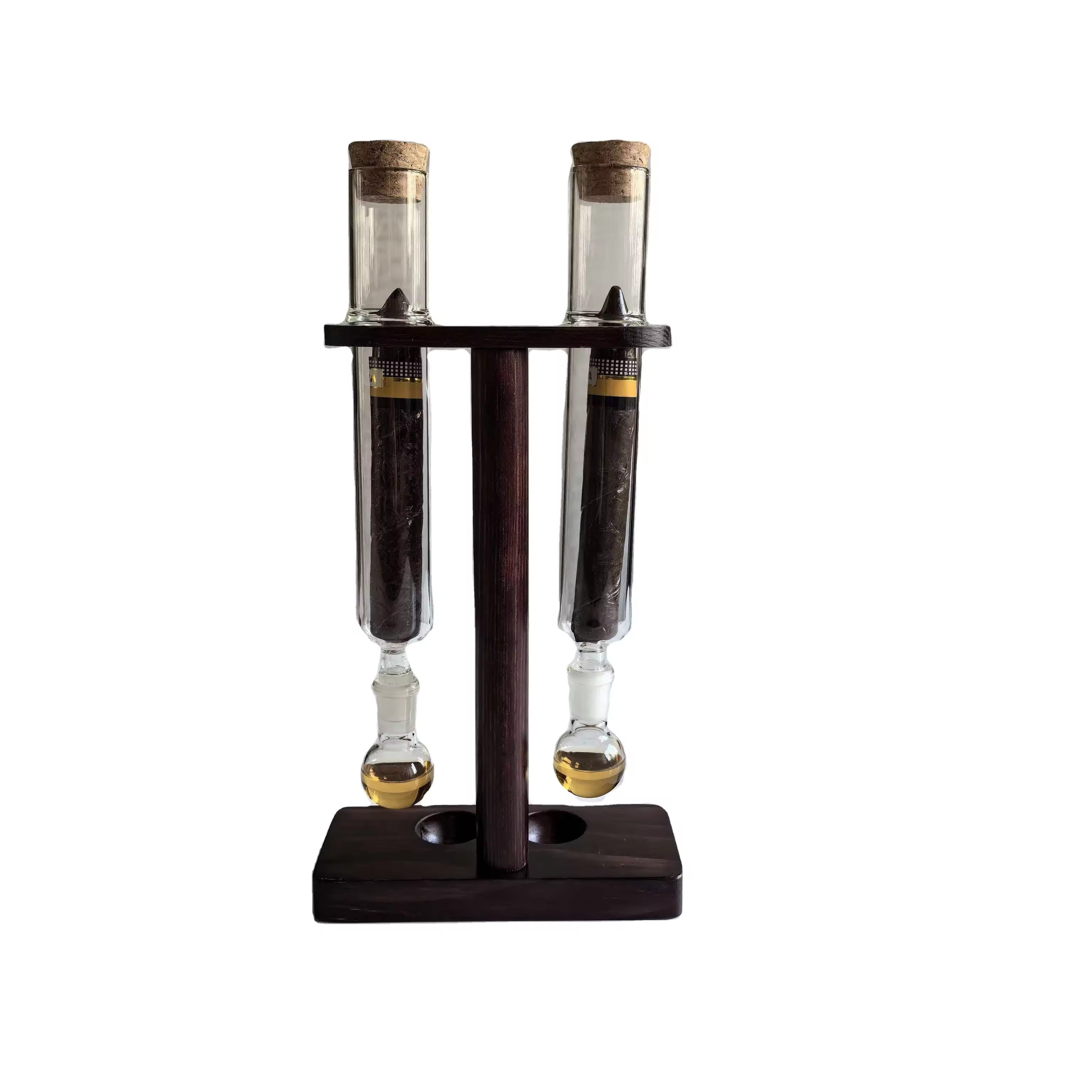 Dual Glass Cigar Preservation Tubes with Wooden Display Stand – Premium Humidity Storage System