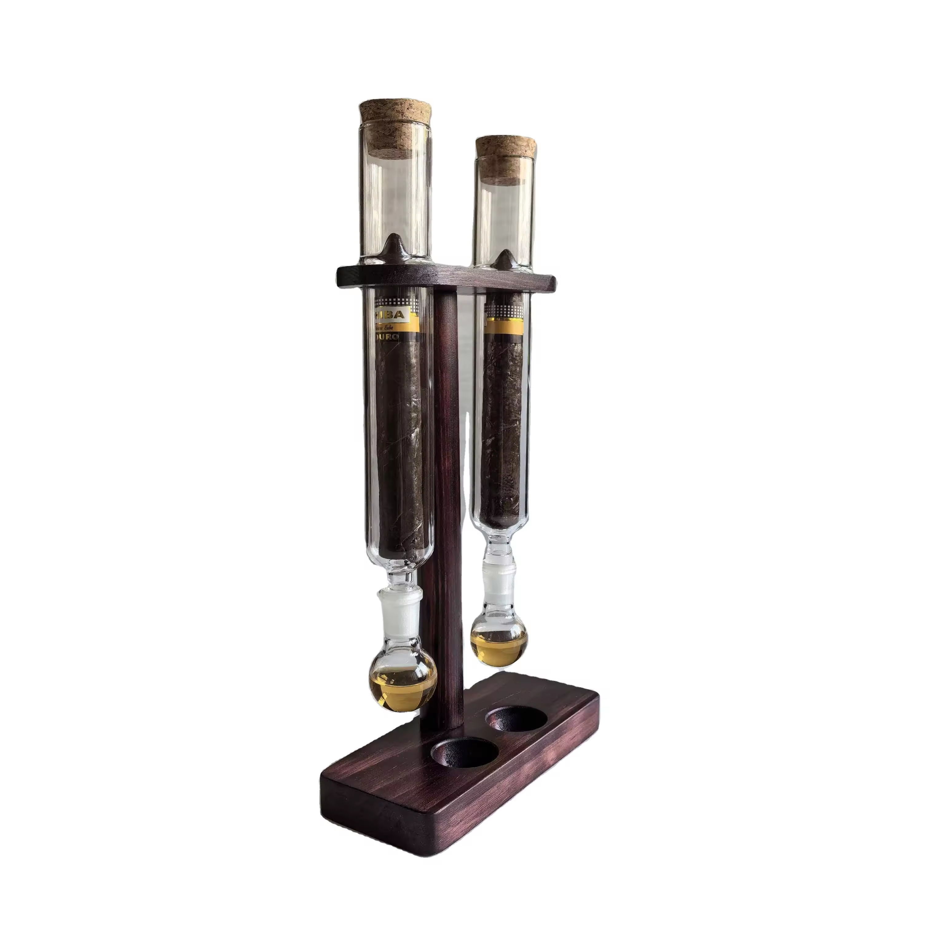 Dual Glass Cigar Preservation Tubes with Wooden Display Stand – Premium Humidity Storage System