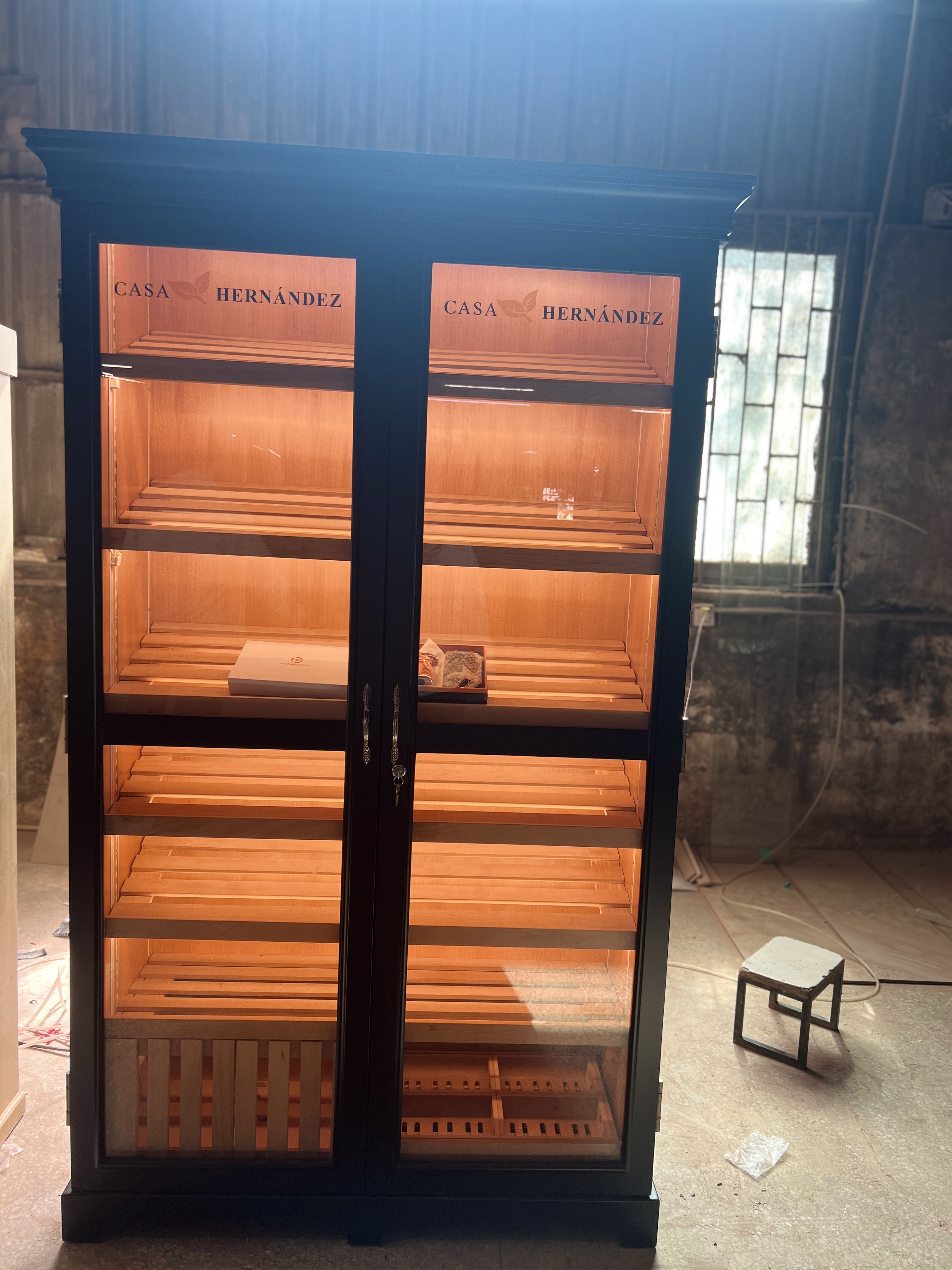 Double Door Cigar Humidor Cabinet with 4 Spanish Cedar Drawers, Spanish Cedar Shelves & Humidifier Included – 47.24" W × 15.75" D × 78.74" H
