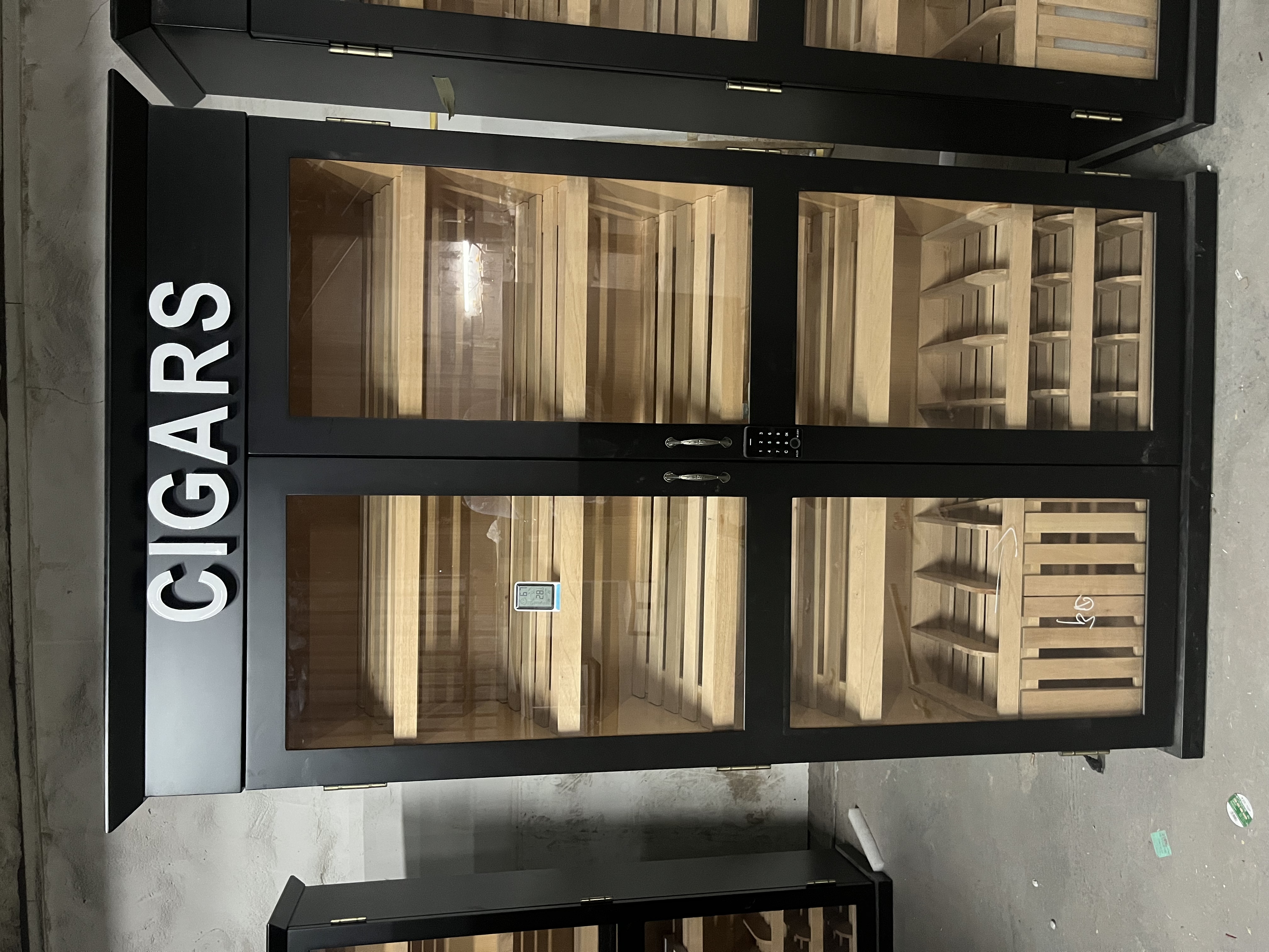 Double Door Cigar Humidor Cabinet with LED Text Logo, Fingerprint Password Lock, Spanish Cedar Shelves & Humidifier Included – 47.24" W × 15.75" D × 78.74" H