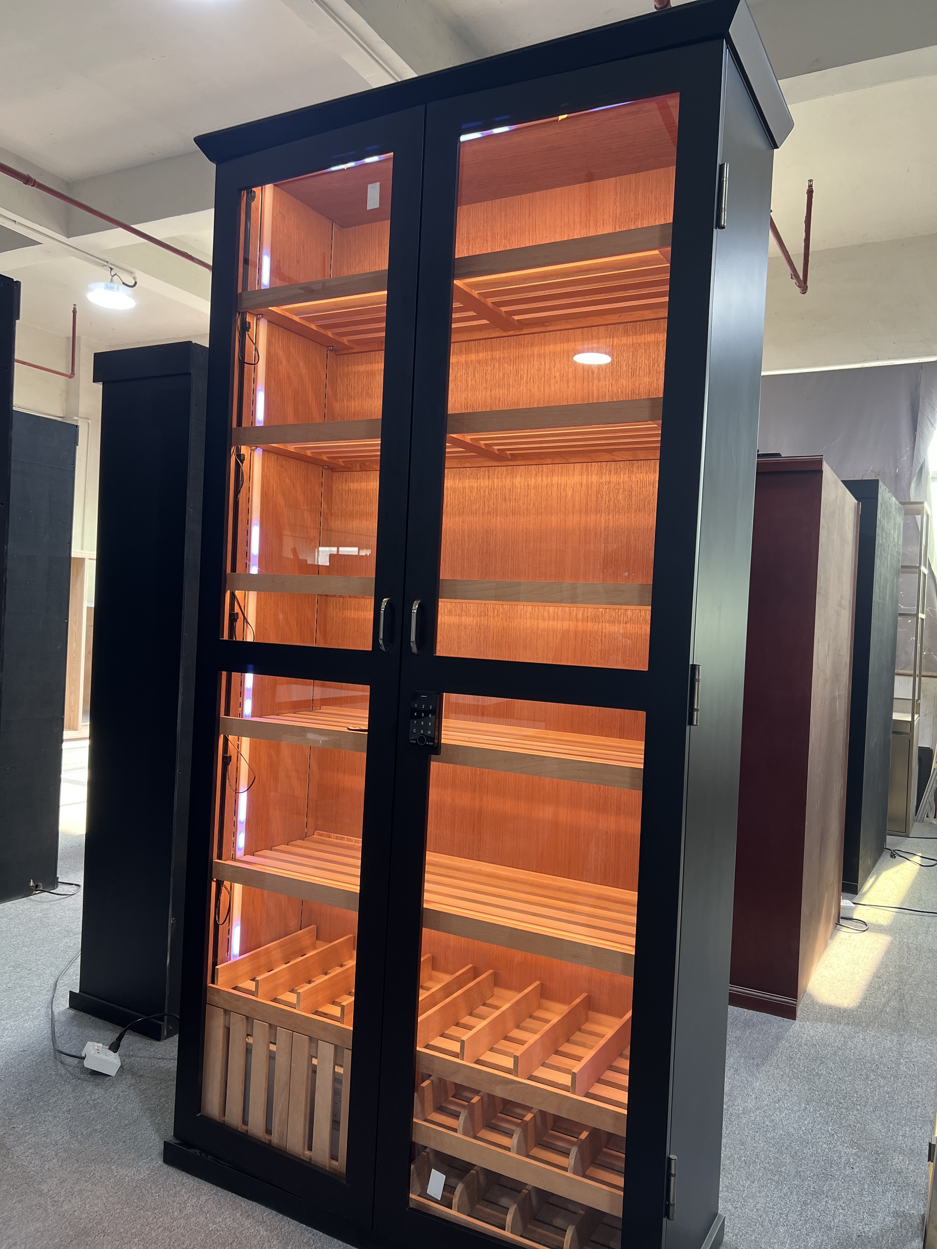 Tall Double Door Cigar Humidor Cabinet with Fingerprint Password Lock, RGB LED Lighting, Spanish Cedar Shelves & Humidifier Included – 47.24" W × 18.11" D × 90.16" H
