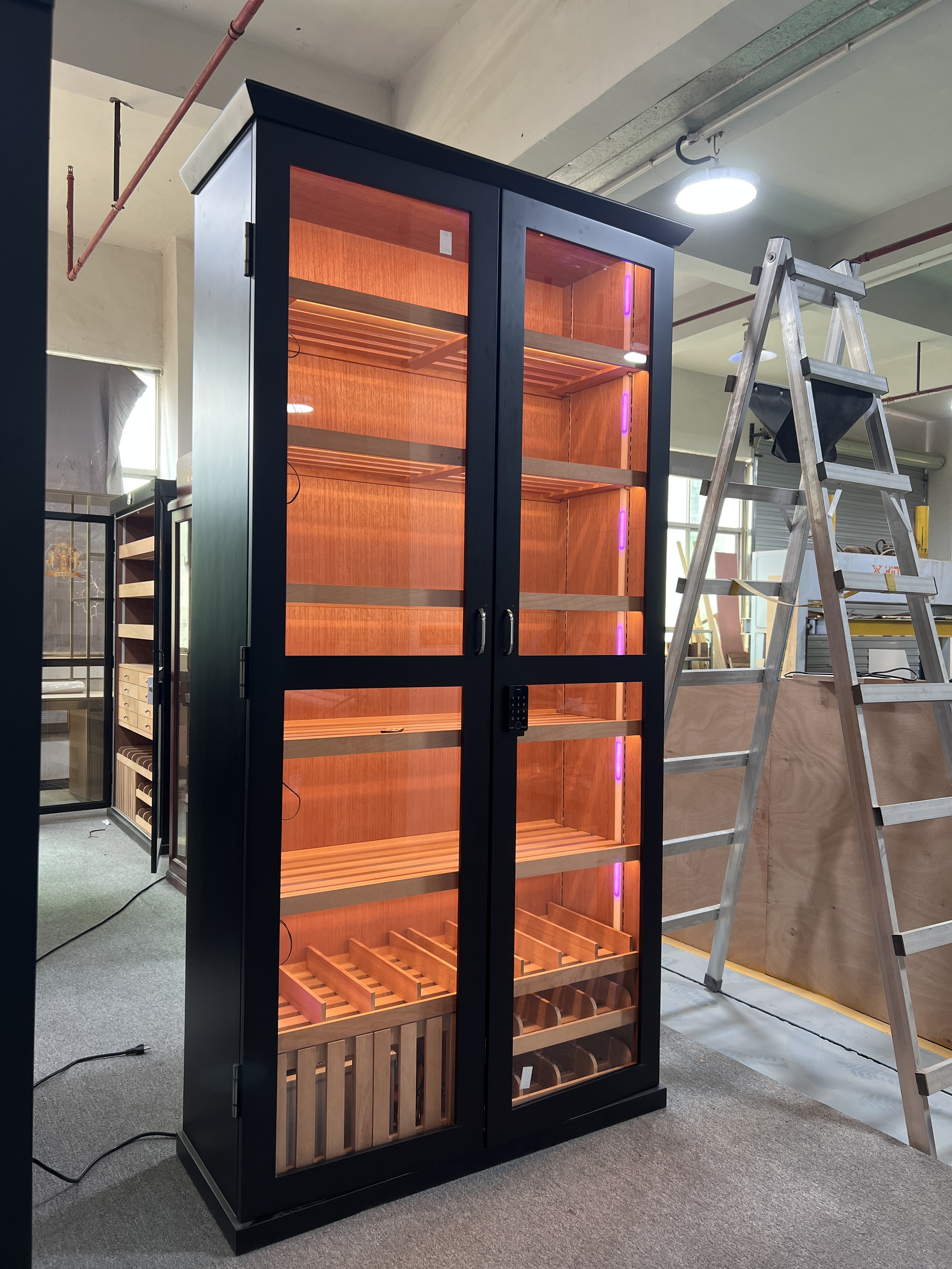 Tall Double Door Cigar Humidor Cabinet with Fingerprint Password Lock, RGB LED Lighting, Spanish Cedar Shelves & Humidifier Included – 47.24" W × 18.11" D × 90.16" H