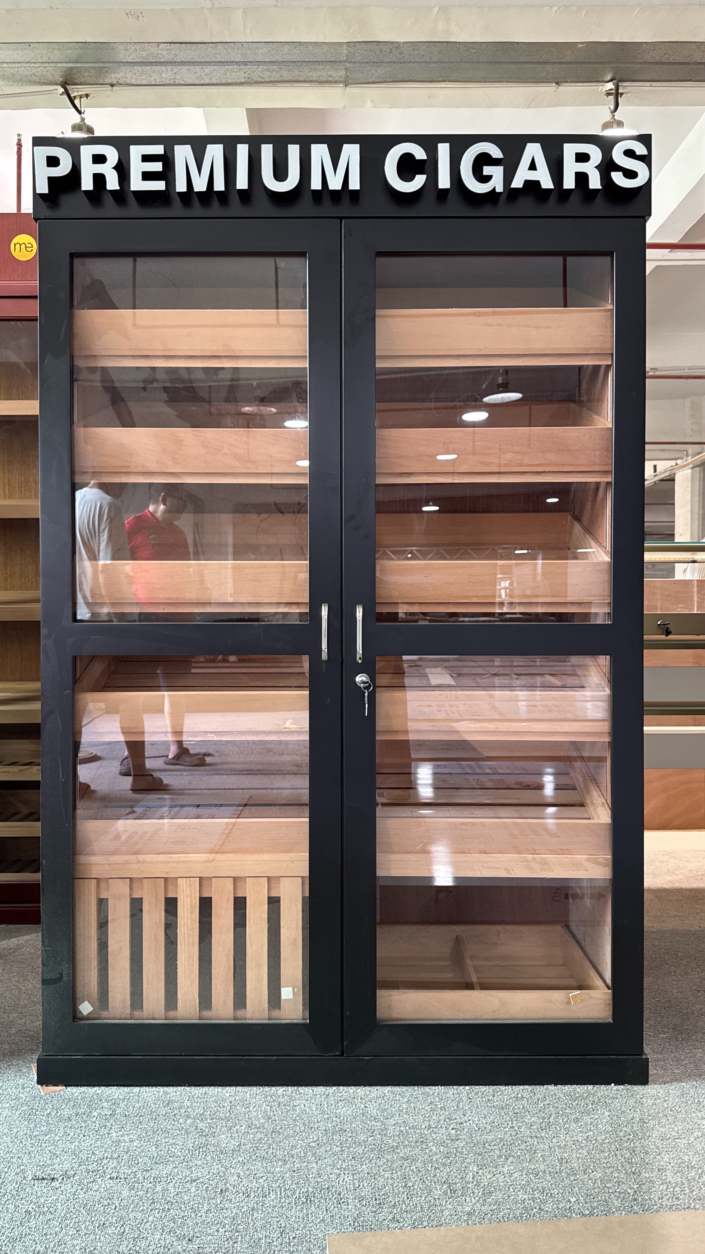 Premium Double Door Cigar Humidor Cabinet with LED Letter Sign, Spanish Cedar Interior & Glass Display Doors