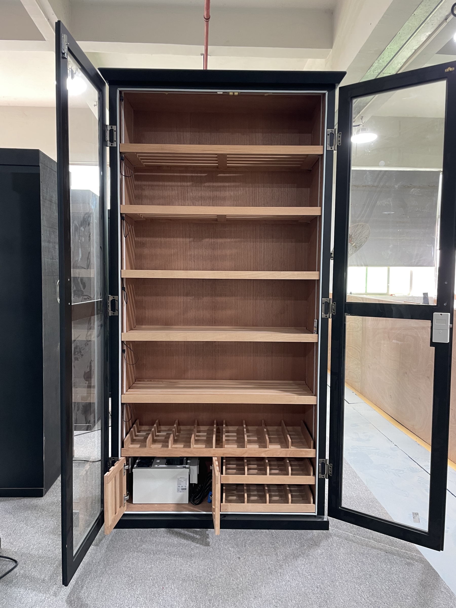 Tall Double Door Cigar Humidor Cabinet with Fingerprint Password Lock, RGB LED Lighting, Spanish Cedar Shelves & Humidifier Included – 47.24" W × 18.11" D × 90.16" H