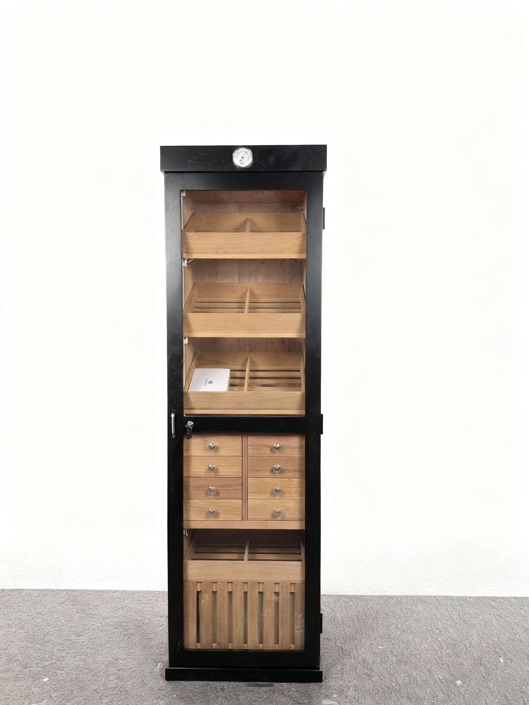 Single-Door Cigar Cabinet with Multi-Drawer Storage