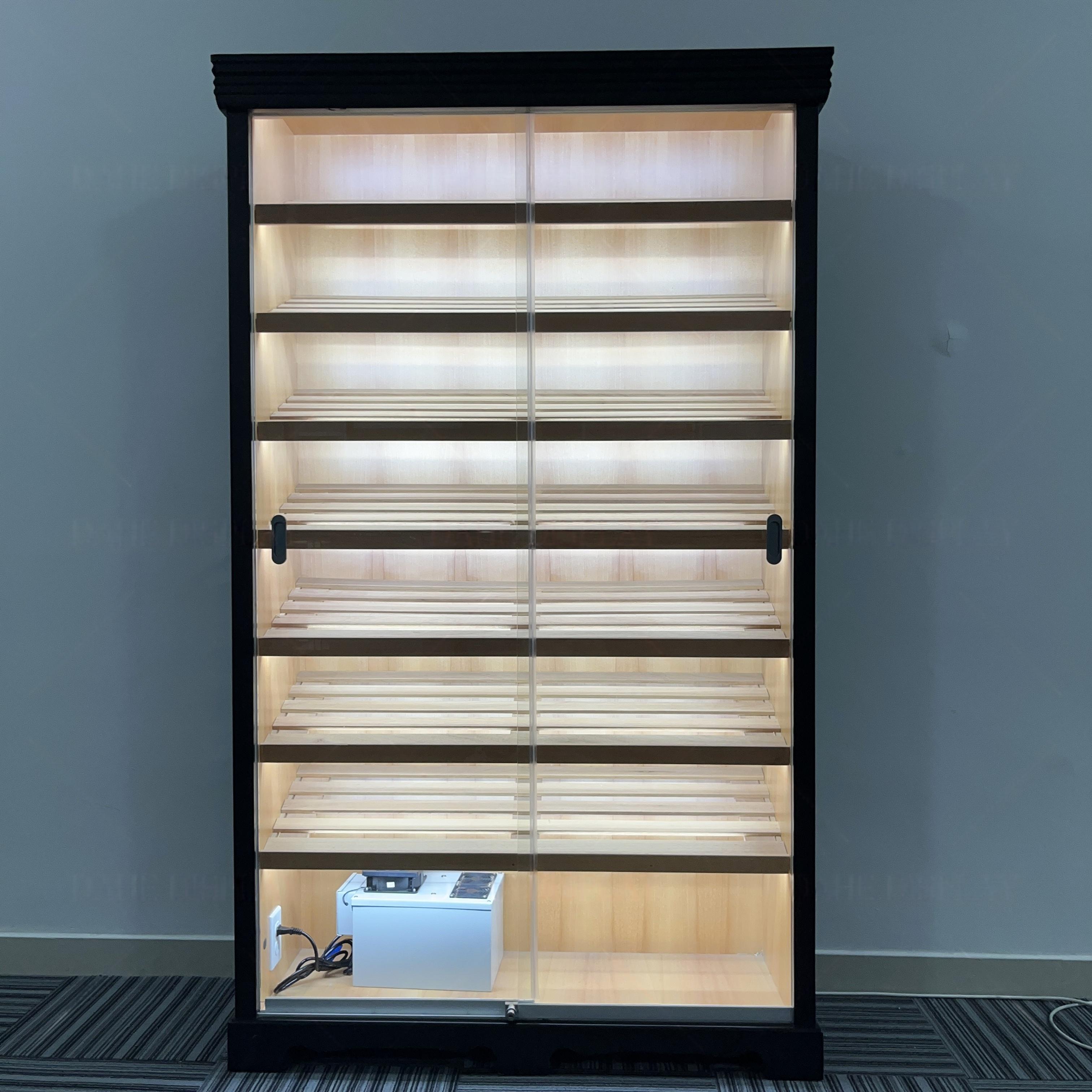 Sliding Glass Door Cigar Humidor Cabinet with Sealing Strips, Spanish Cedar Shelves & Humidifier Included – 47.24" W × 15.75" D × 78.74" H