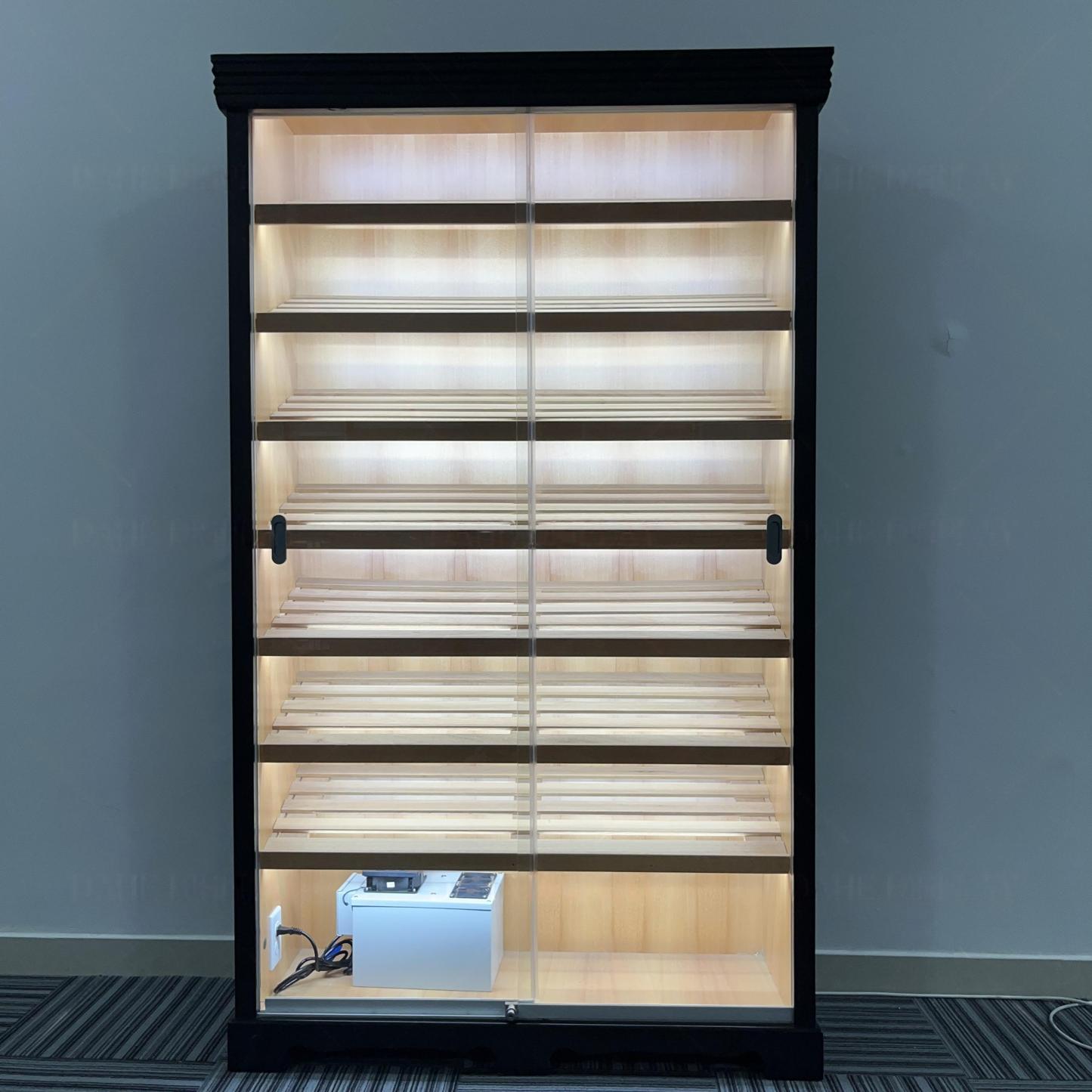 Sliding Glass Door Cigar Humidor Cabinet with Sealing Strips, Spanish Cedar Shelves & Humidifier Included – 47.24" W × 15.75" D × 78.74" H
