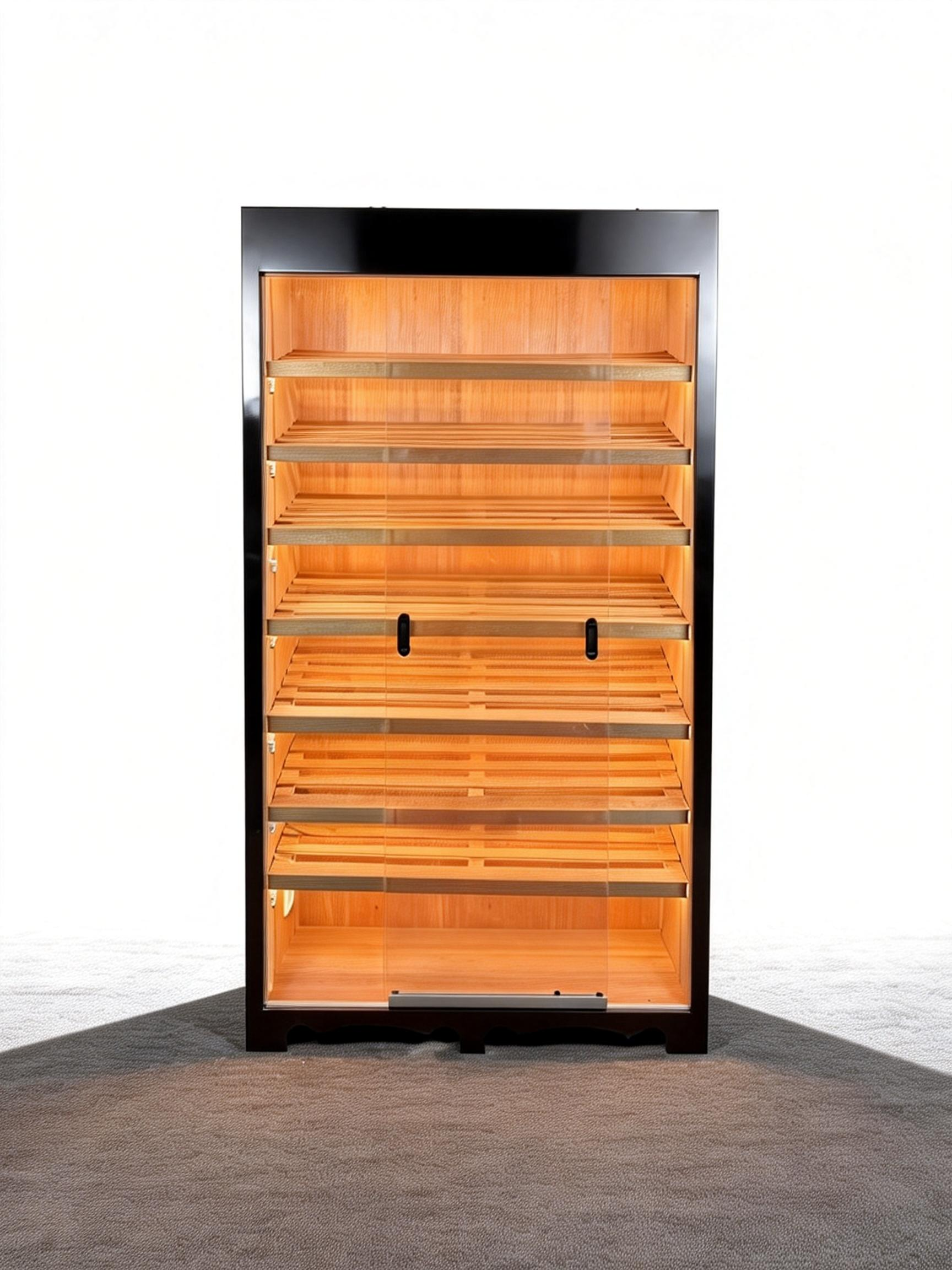 Basic Double Sliding-Door Cigar Humidor Cabinet – Matte Black