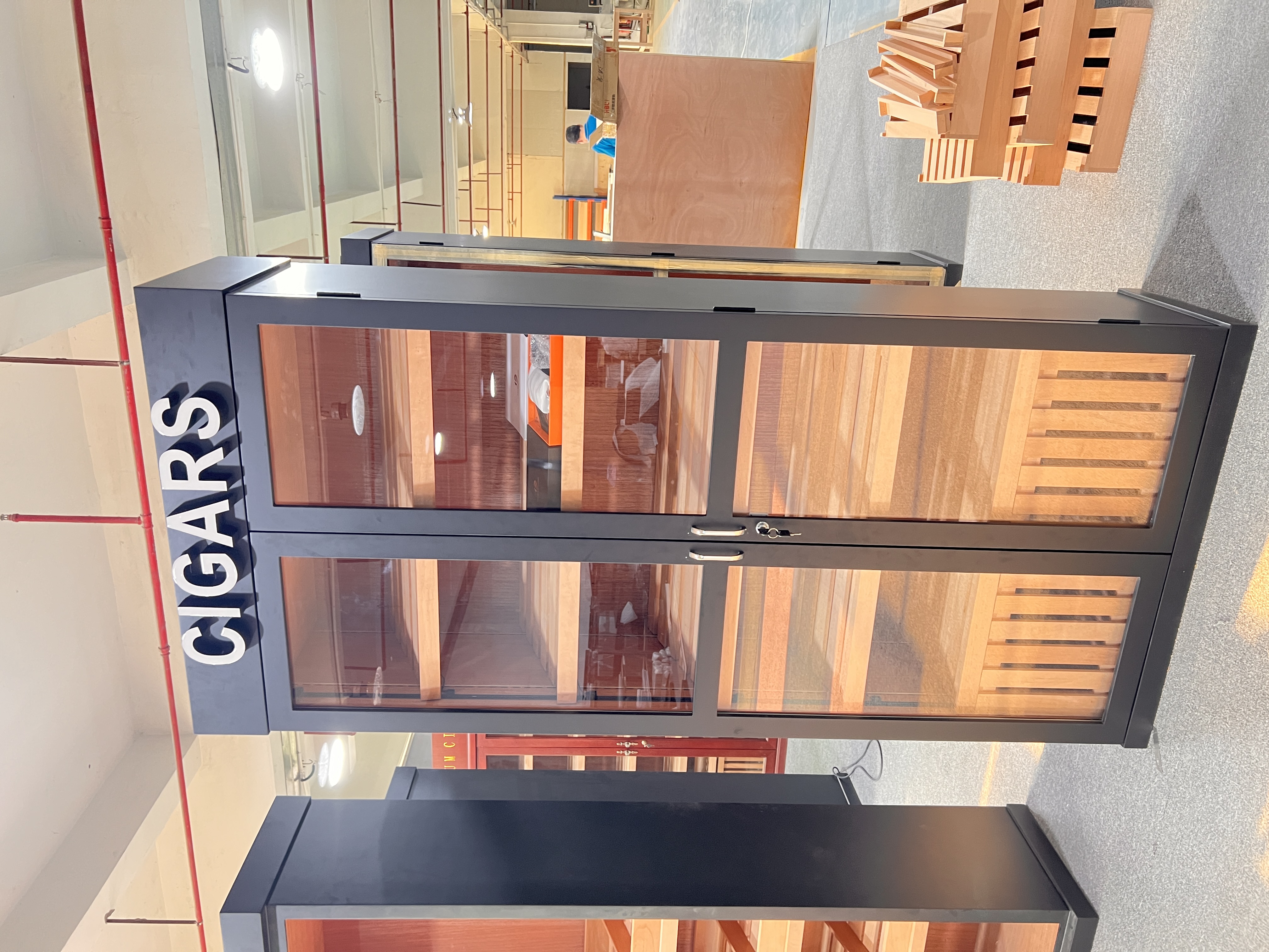 Wide Single Door Cigar Humidor Cabinet with LED CIGARS Sign, Spanish Cedar Shelves & Humidifier Included – 36.02" W × 15.75" D × 78.74" H