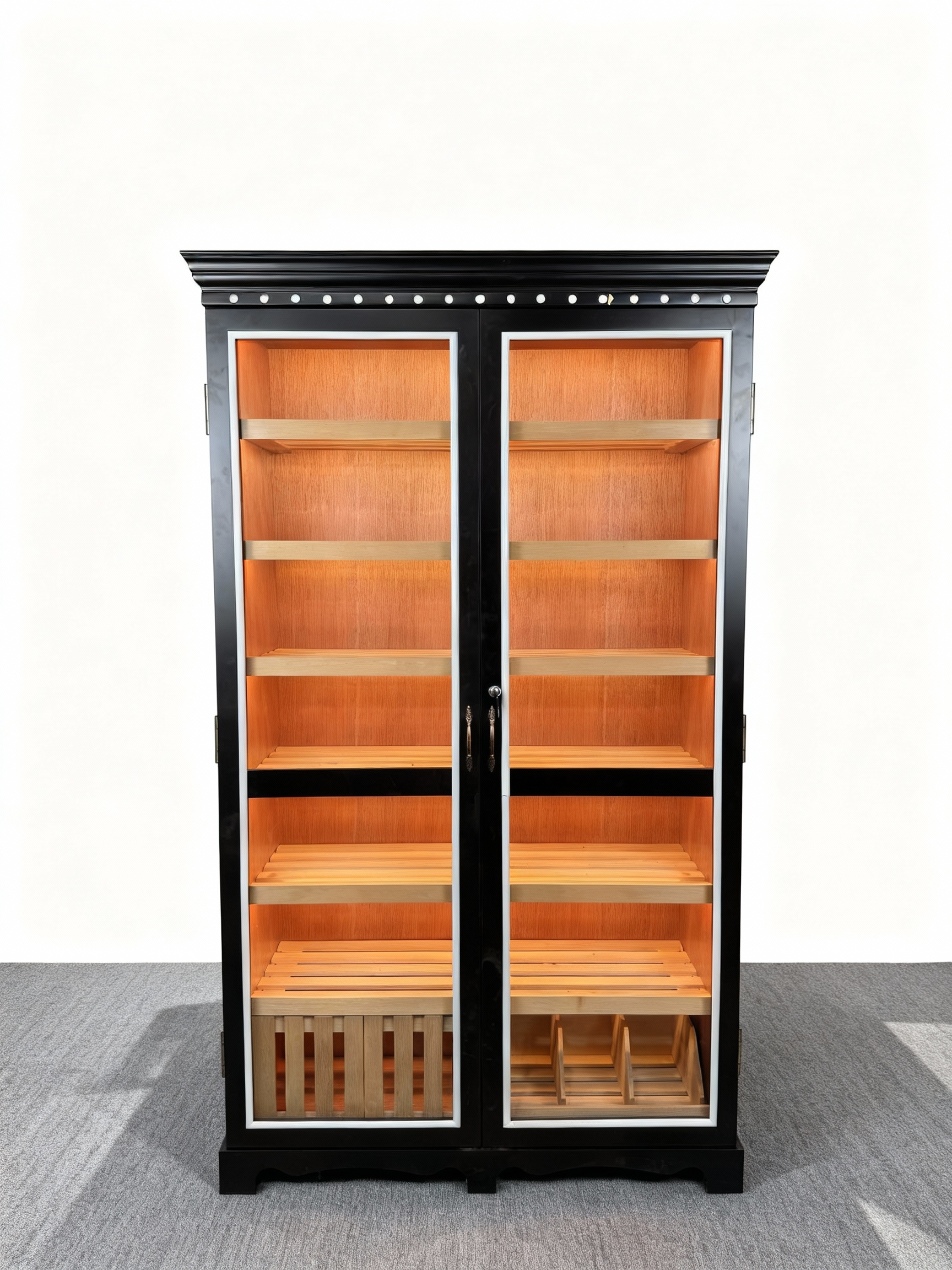 Black & White Dual-Door Cigar Humidor Cabinet