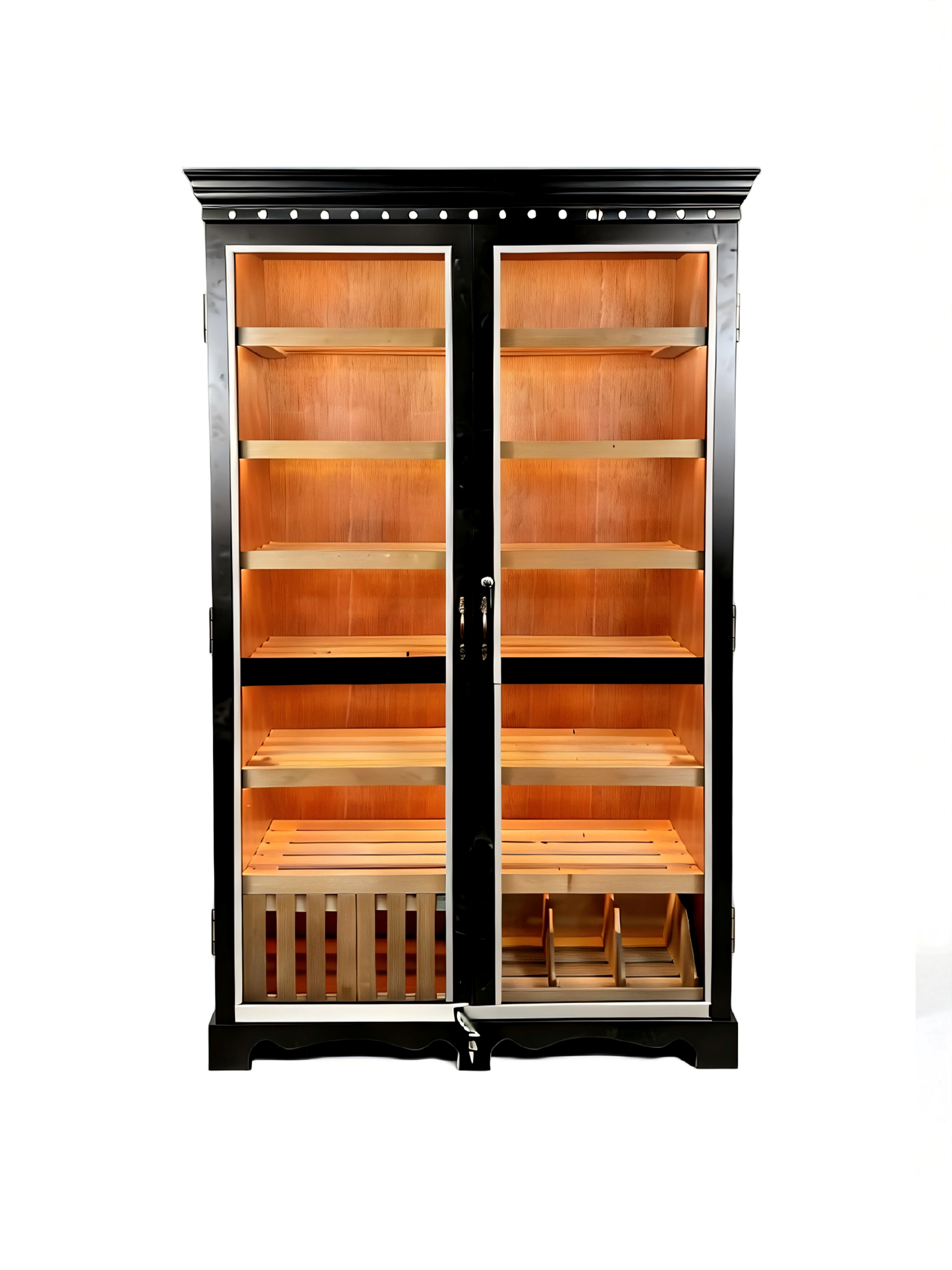 Black & White Dual-Door Cigar Humidor Cabinet