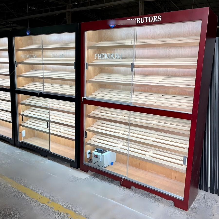 Up-and-Down Sliding Glass Door Cigar Humidor Cabinet with Sealing Strips, Spanish Cedar Shelves & Humidifier Included – 47.24" W × 15.75" D × 78.74" H
