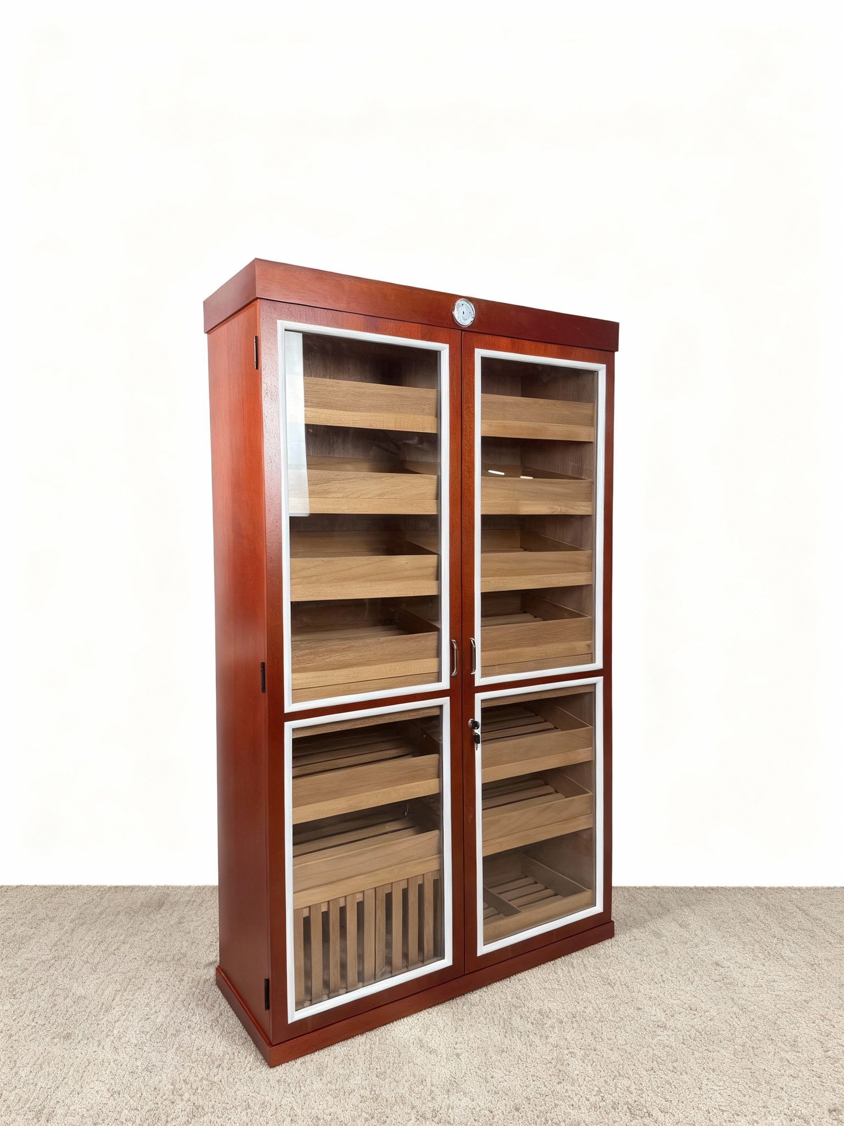 Red & White Dual-Door Cigar Humidor Cabinet