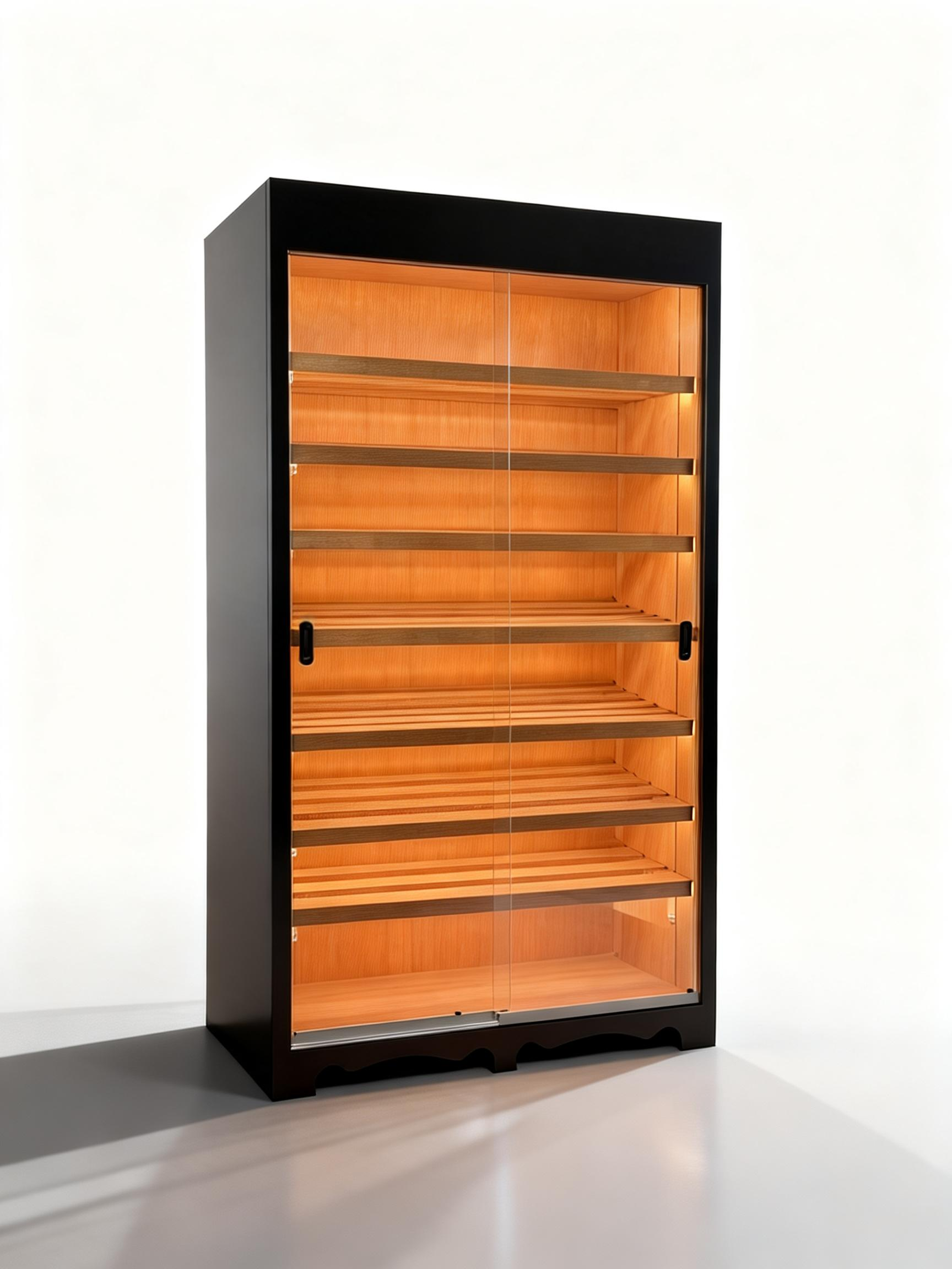 Basic Double Sliding-Door Cigar Humidor Cabinet – Matte Black