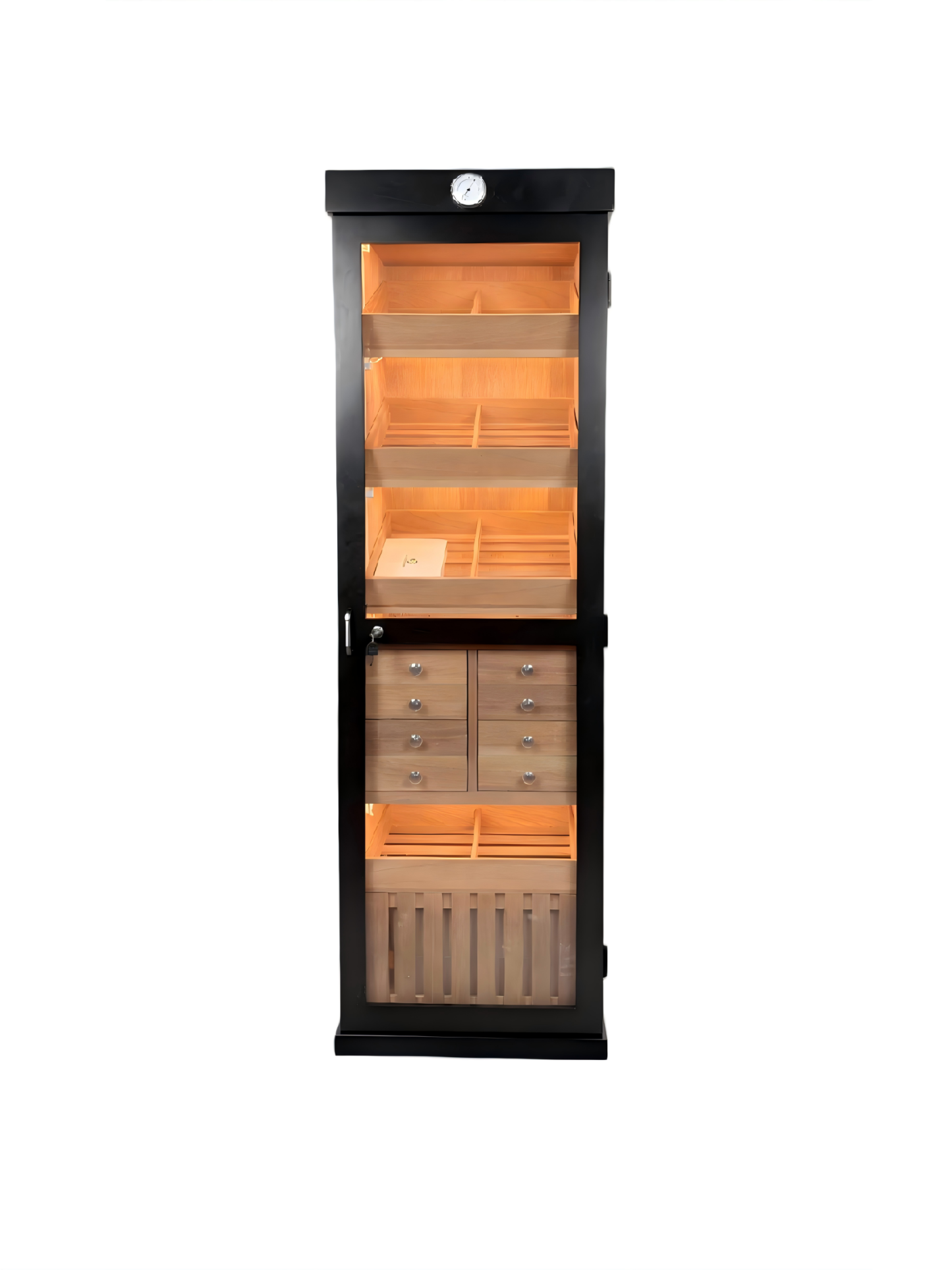 Single-Door Cigar Cabinet with Multi-Drawer Storage