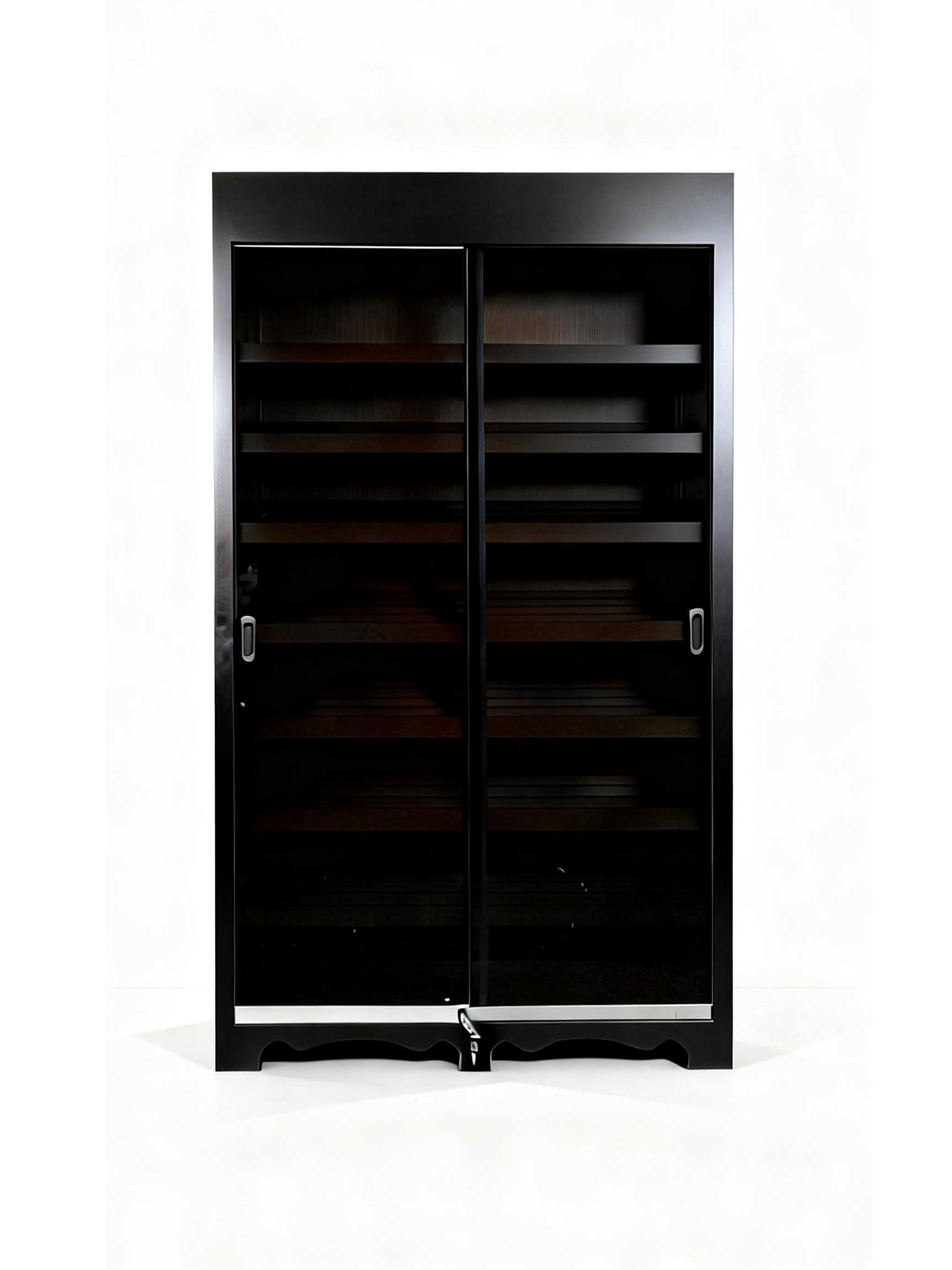 Matte Black Sliding-Door Humidor with Privacy Film Glass