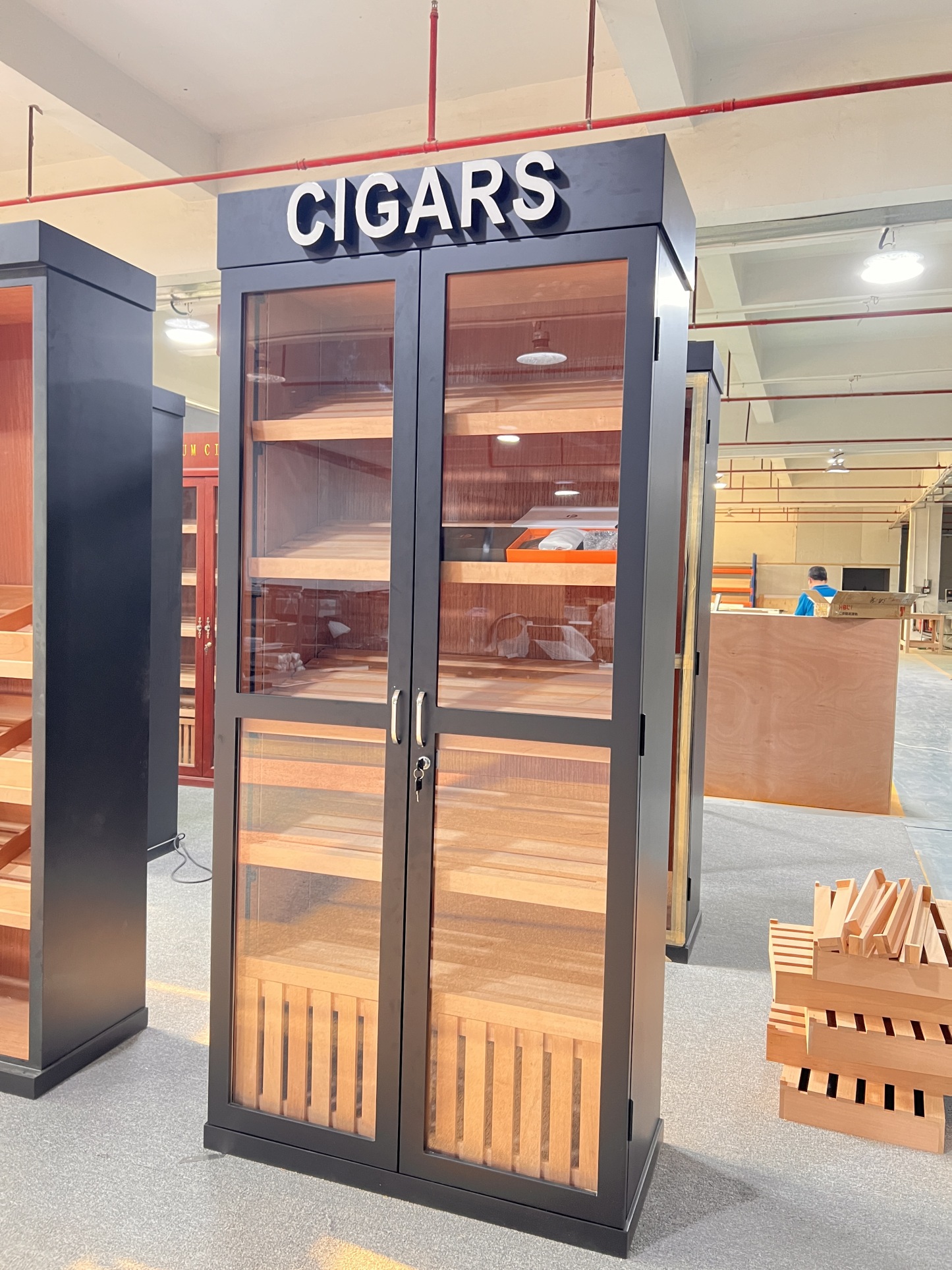 Wide Single Door Cigar Humidor Cabinet with LED CIGARS Sign, Spanish Cedar Shelves & Humidifier Included – 36.02" W × 15.75" D × 78.74" H