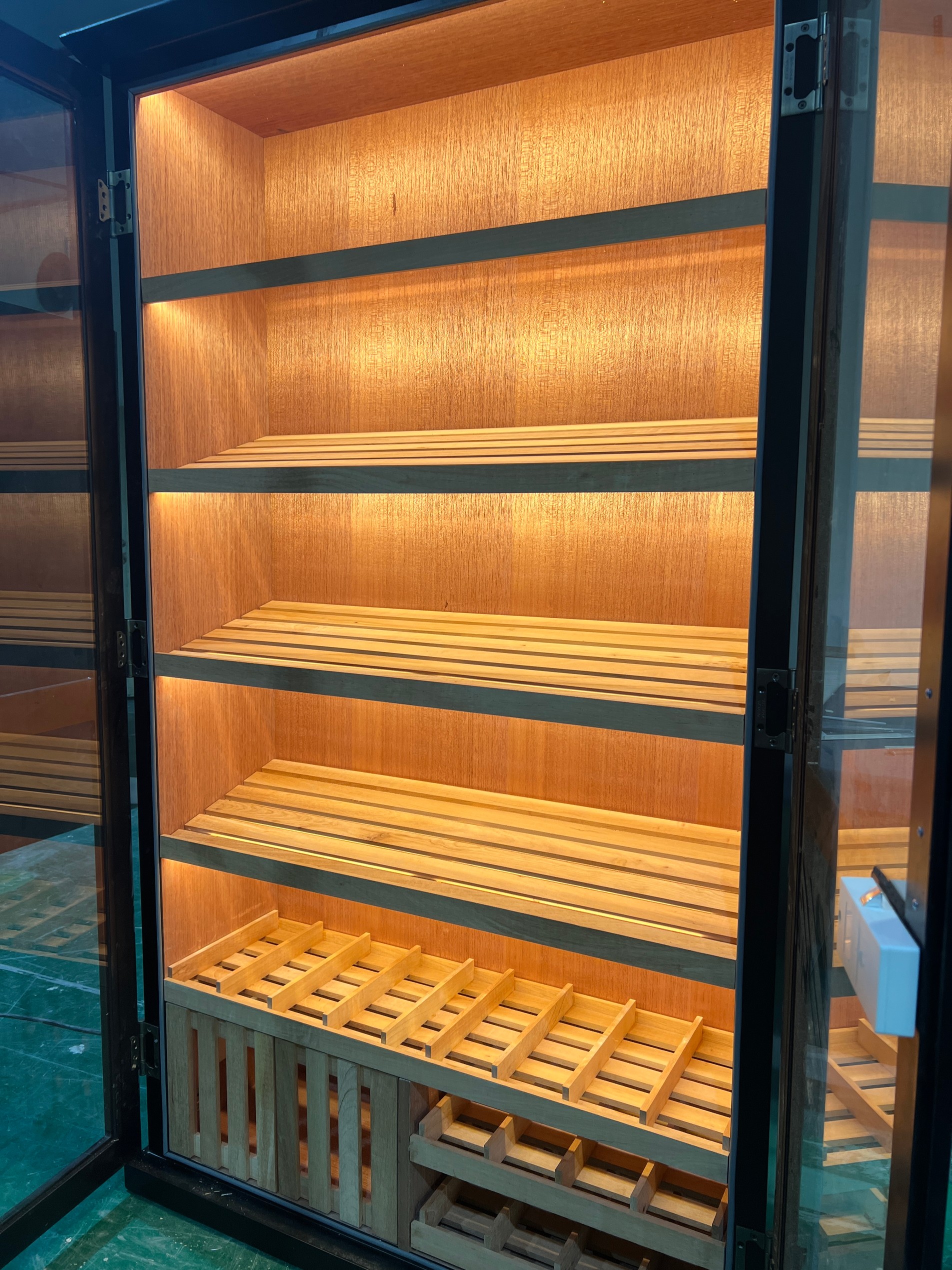 Double Door Cigar Humidor Cabinet with Fingerprint Password Lock, Spanish Cedar Shelves & Humidifier Included – 47.24" W × 15.75" D × 78.74" H