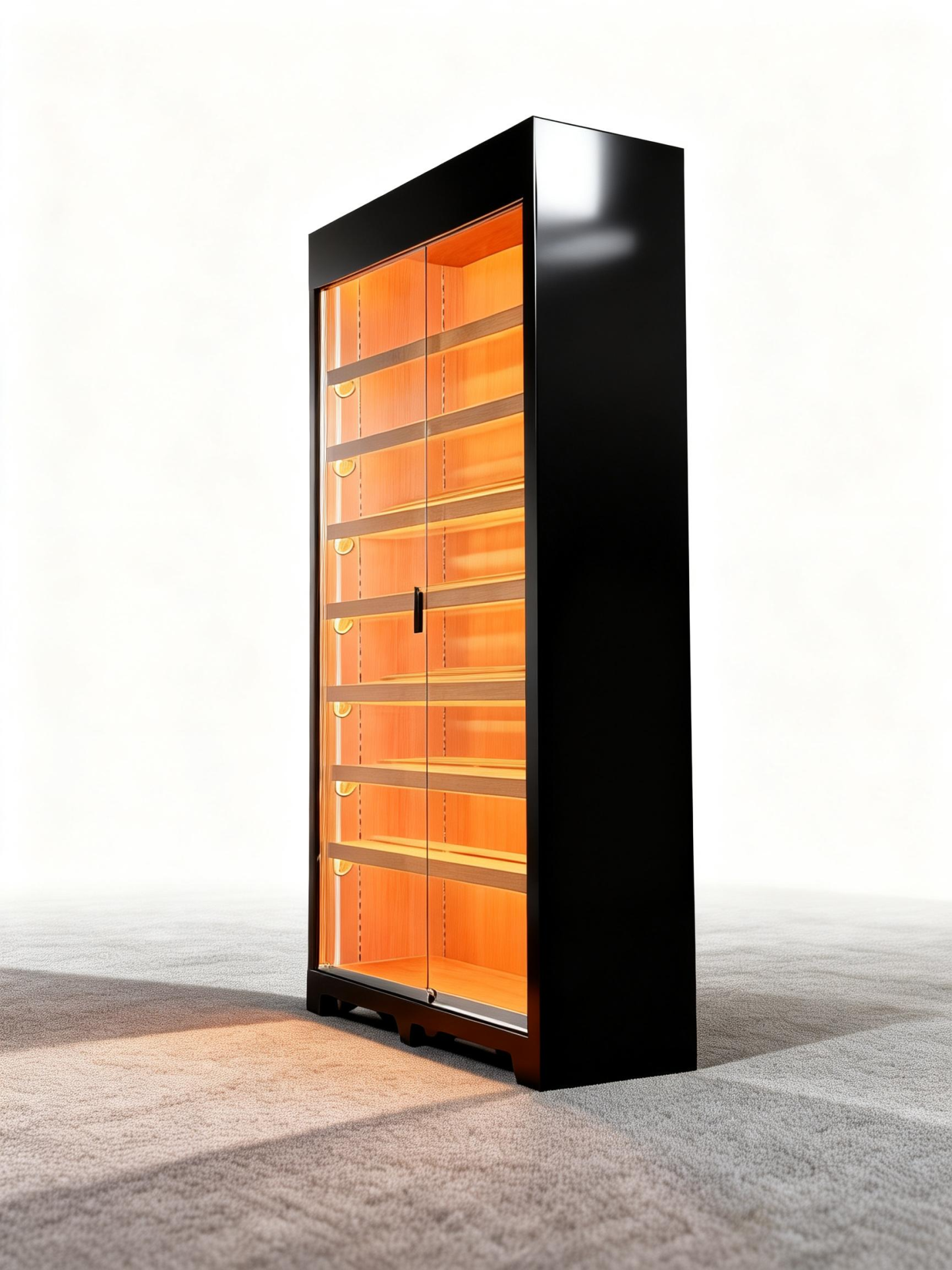 Basic Double Sliding-Door Cigar Humidor Cabinet – Matte Black