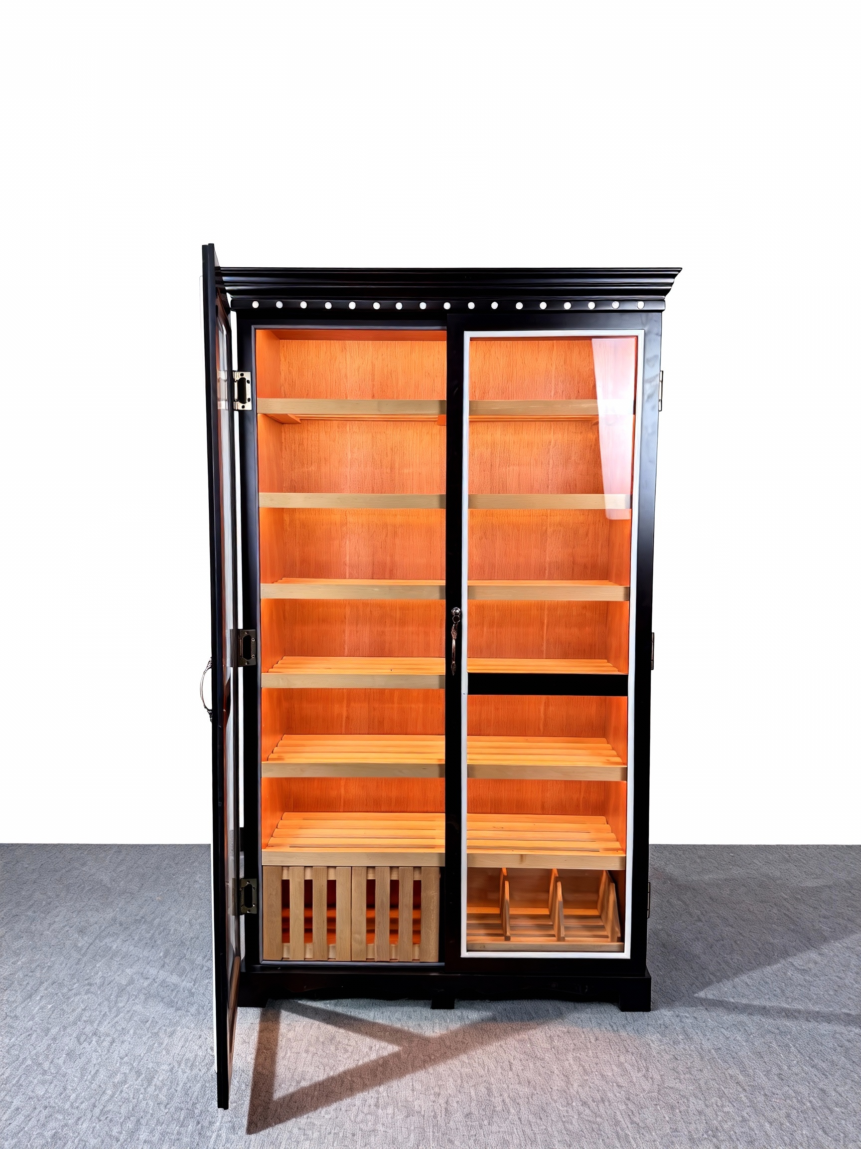 Black & White Dual-Door Cigar Humidor Cabinet